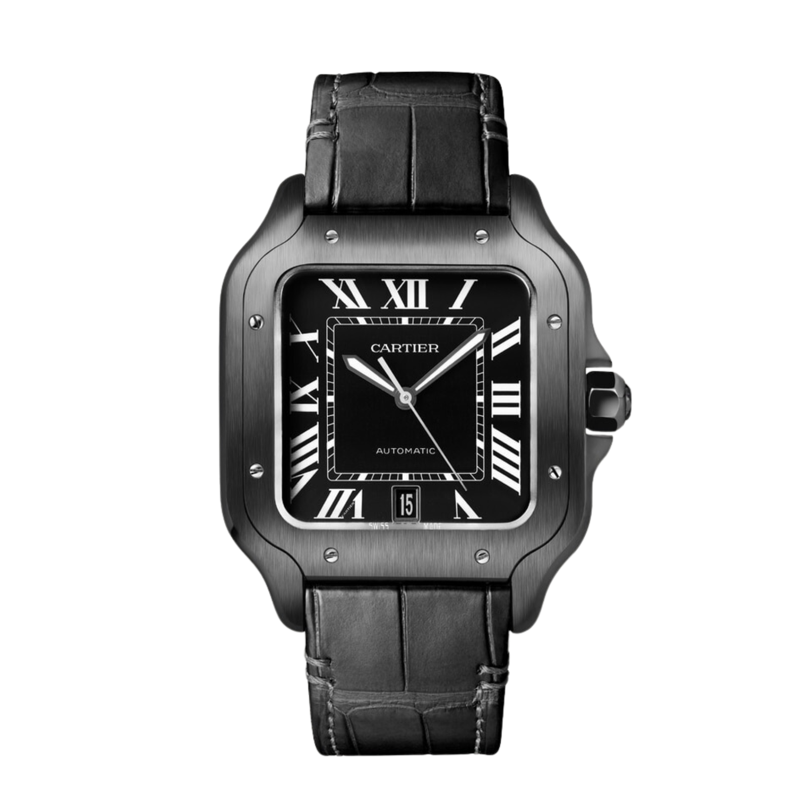 05633dbc1e8d293f93c4d6582ff94096.png Santos de Cartier Steel Black Dial 39mm - Image 1