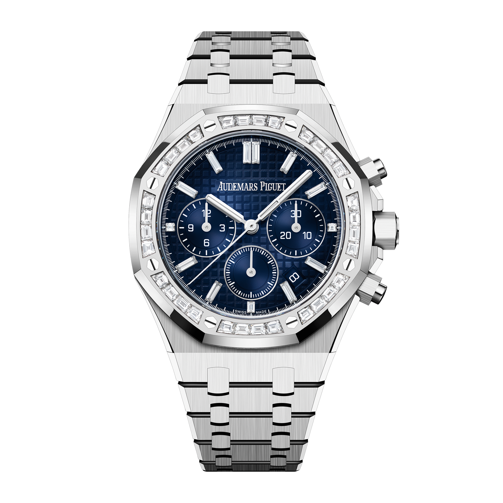 06c15564ce43aaa205f1605168f49ab0.png Royal Oak Chronograph White Gold Diamond Blue Dial 38mm - Image 1