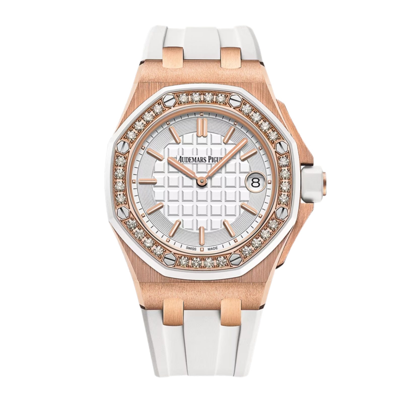 080cf3200a6fe31a4f404b813d81182e.png Royal Oak Offshore Quartz Rose Gold Diamond White Dial 37mm - Image 1