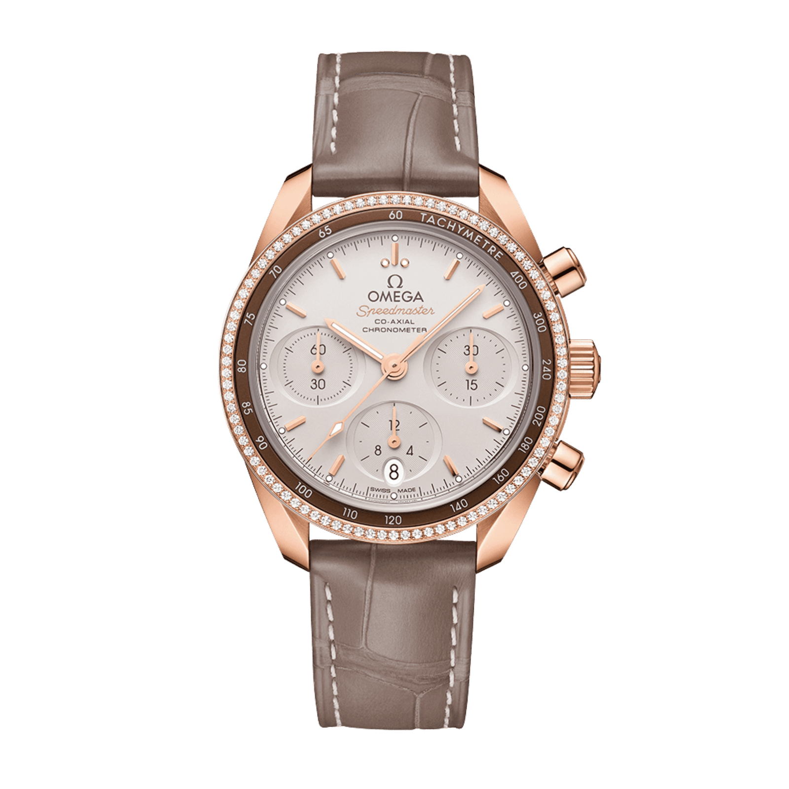 0919aca43200f2d8bbdc0eedba1db9e8.png Speedmaster Rose Gold Diamond Silver Dial 38mm - Image 1