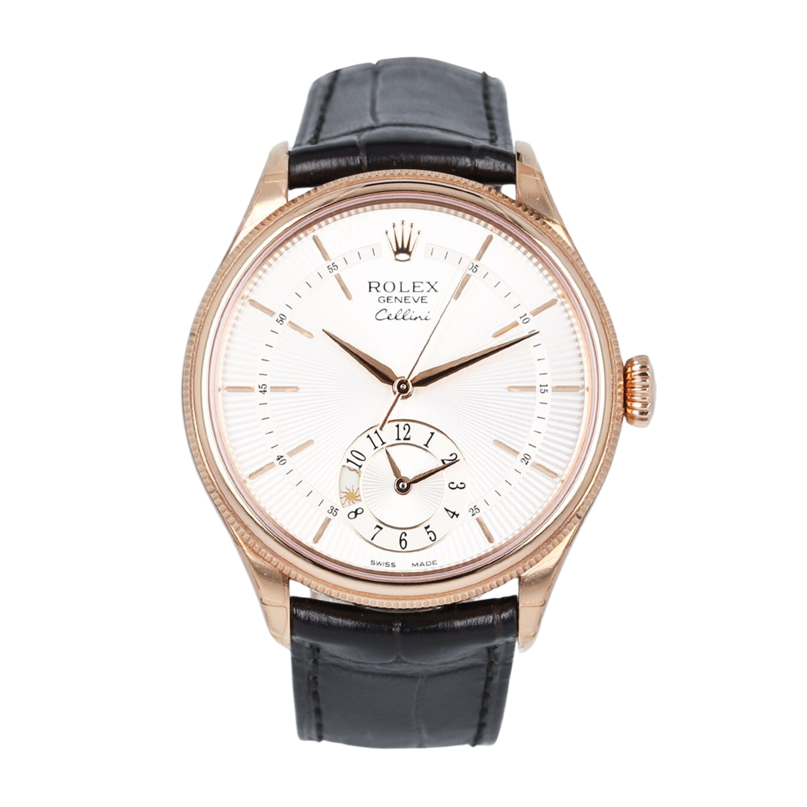 09f1d5831ece7559556f23bb5ef4861a.png Cellini Dual Time Rose Gold Silver Dial 39mm - Image 1