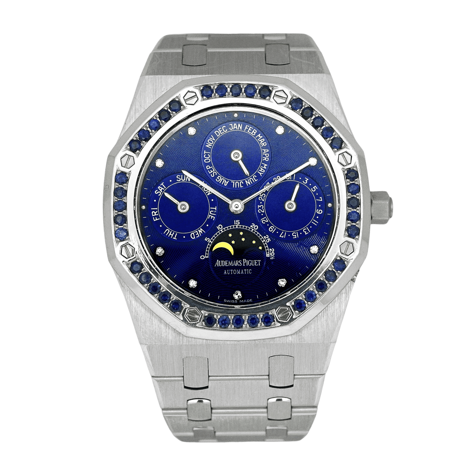 0a40863d0ade6fb8ad233cef73886130.png Royal Oak Perpetual Calendar Platinum Sapphire Blue Dial 39mm - Image 1