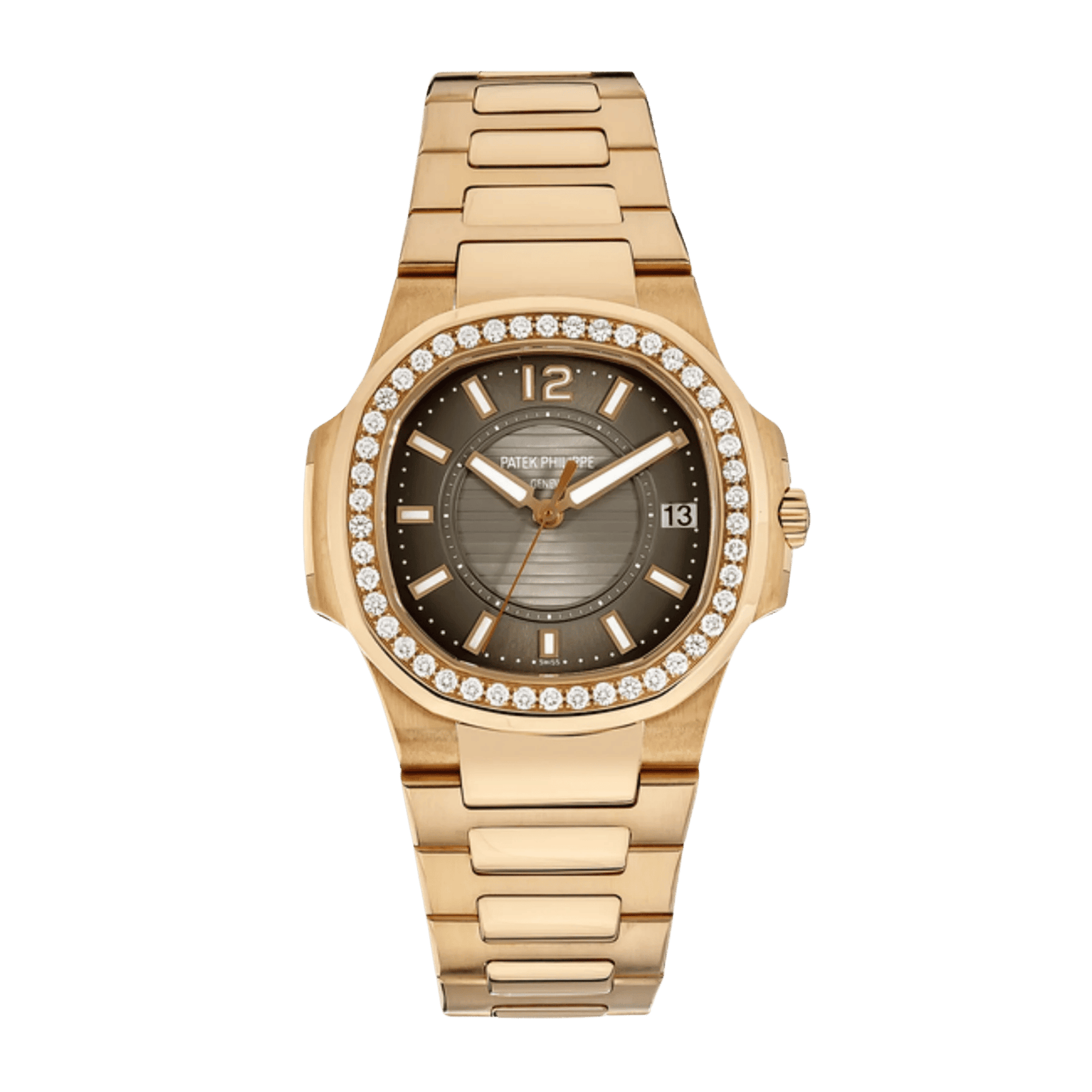 10145c6ce603bda7e9a126f513e0f576.png Nautilus Ladies Rose Gold Diamond Brown Dial 32mm - Image 1