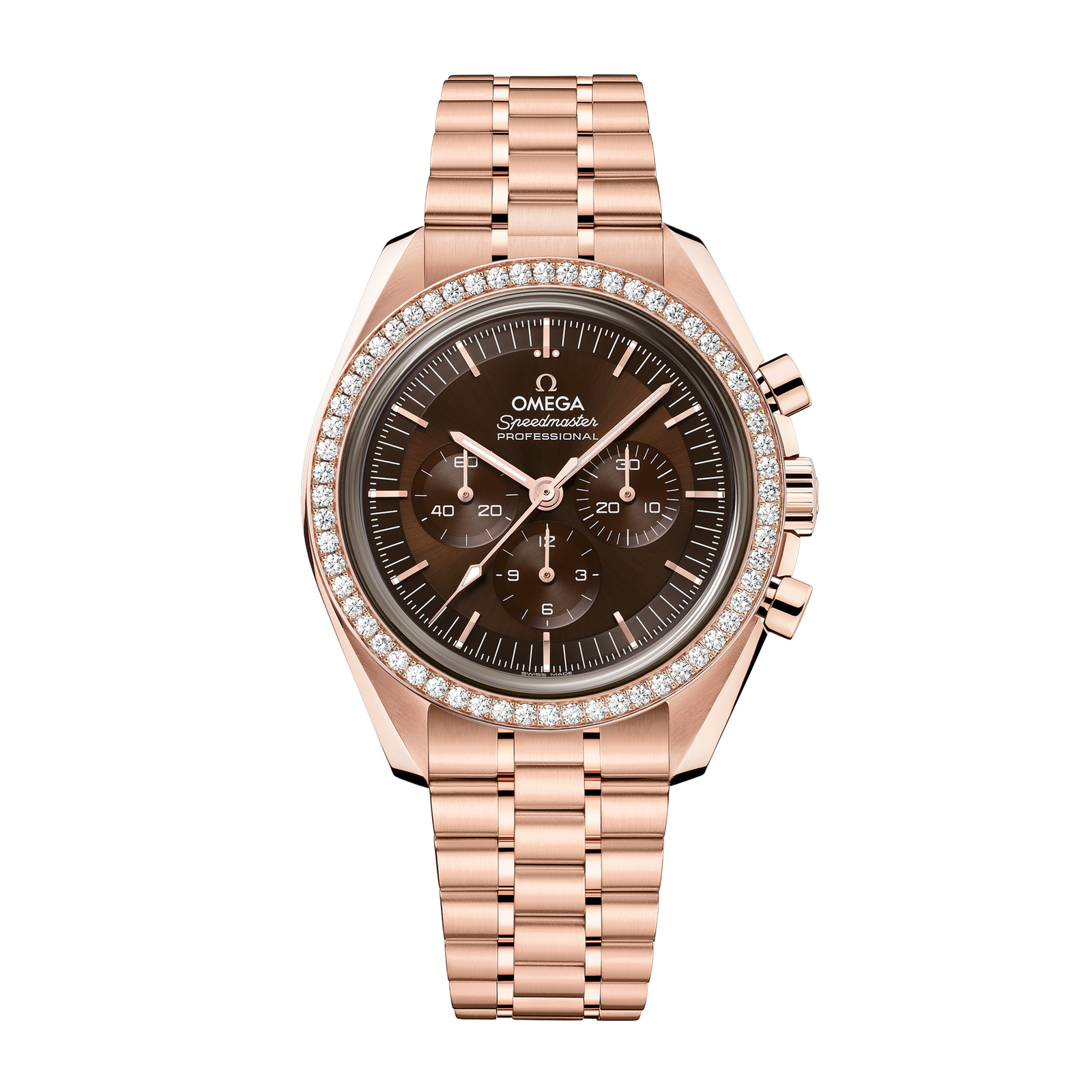 18cd91f871ca11f7a40bfadf75de83b5.png Speedmaster Professional Moonwatch Rose Gold Diamond Brown Dial 42mm - Image 1