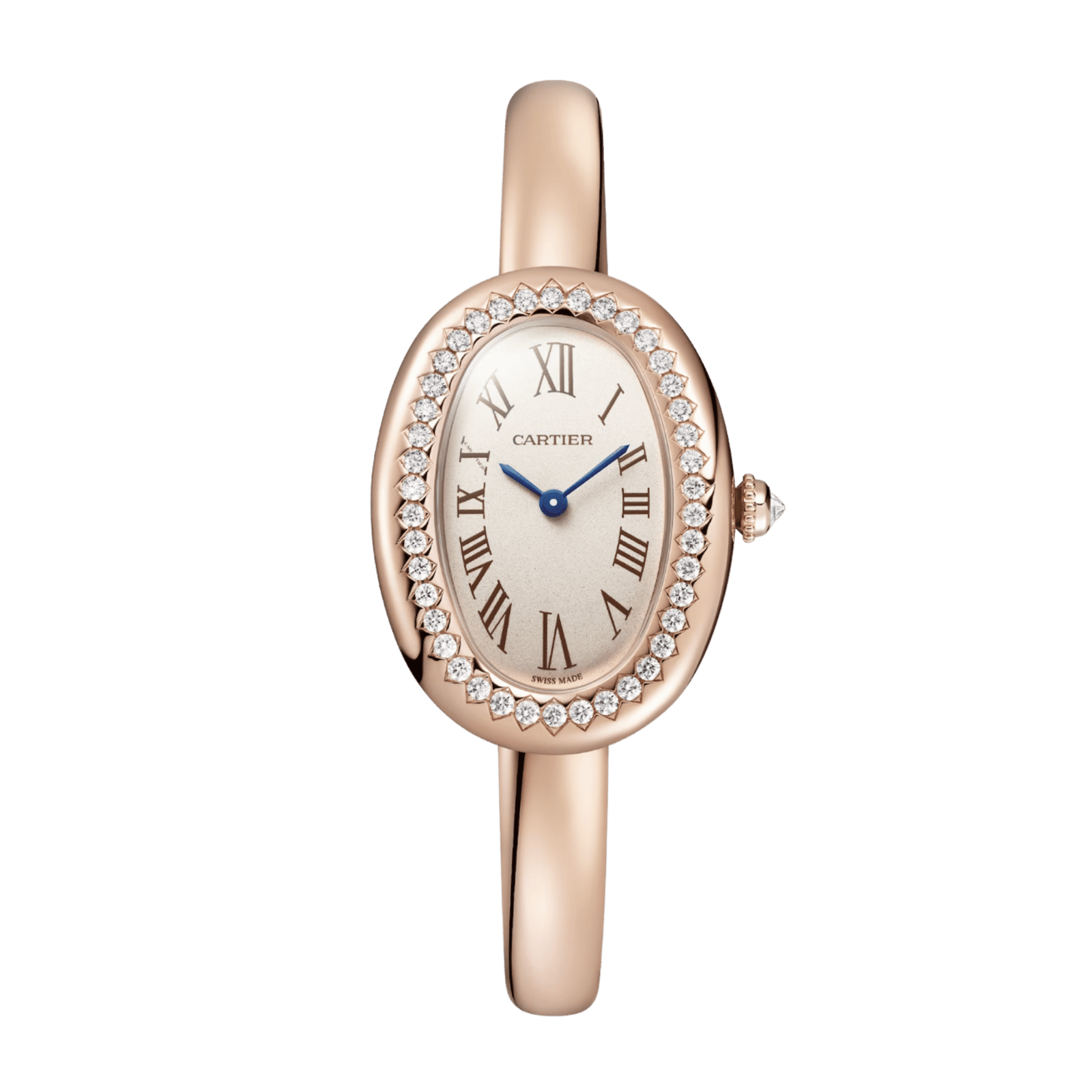 21c18daf680d18cc0b459c3ce015e17b.png Baignoire de Cartier Size 17 Rose Gold Diamond Silver Dial 31mm - Image 1