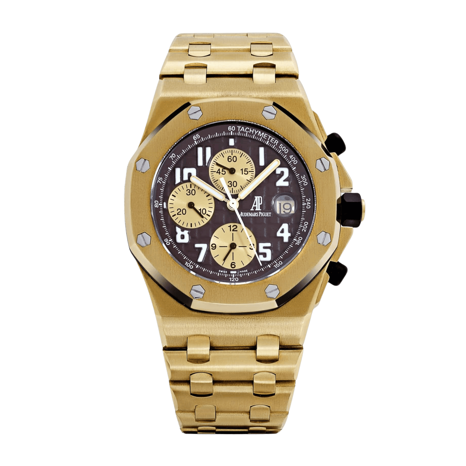 2b1623d6857c98e74c97d484dee4f101.png Royal Oak Offshore "Arnold Schwarzenegger" Yellow Gold Brown Dial 42mm - Image 1