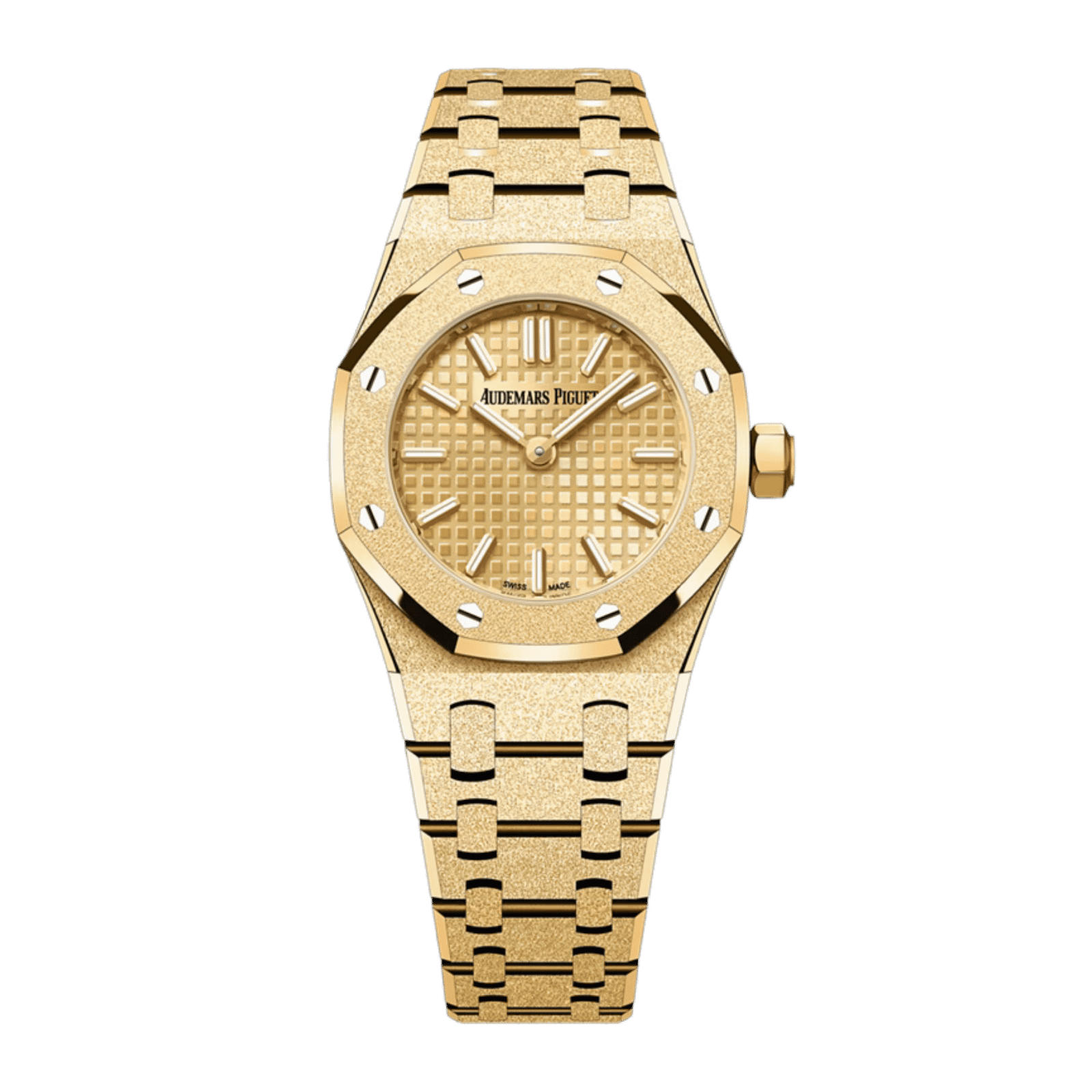 2bfd451af0bb0850d64e20db5367c92a.png Royal Oak Mini Quartz Frosted Yellow Gold Champagne Dial 23mm - Image 1