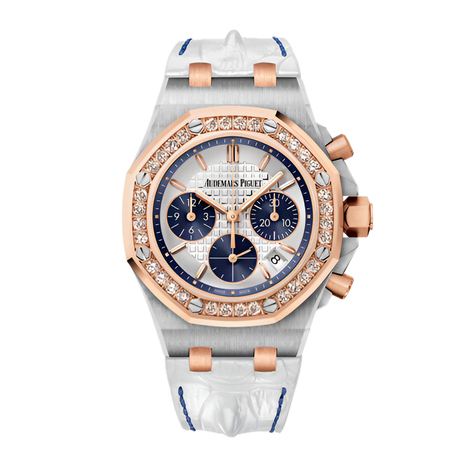 30d5108837a18eb76799a5c8ce599337.png Royal Oak Offshore Lady Chronograph Rose Gold & Steel Silver Dial 37mm - Image 1