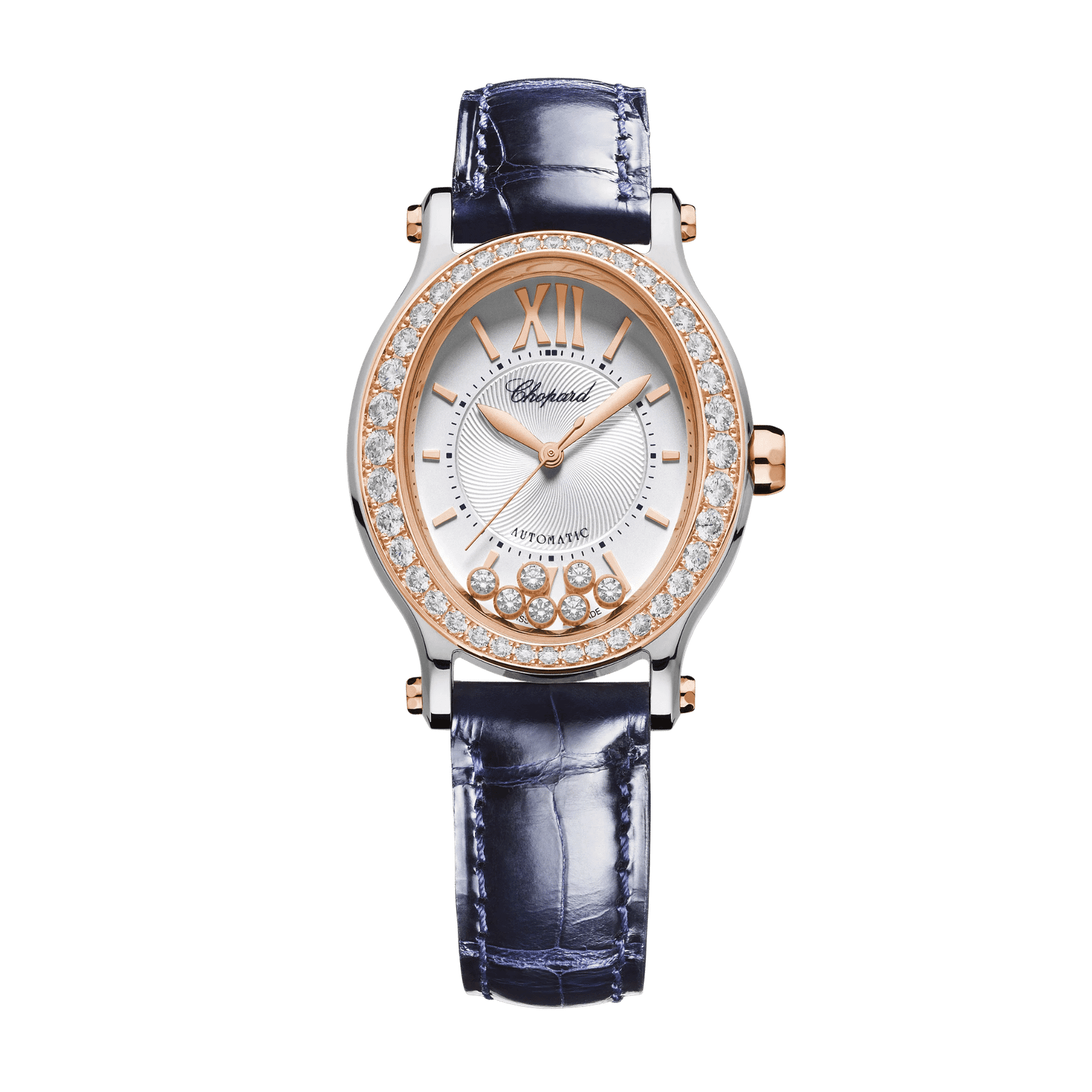 35c3b62e7a5d1d257e415bb13936006d.png Happy Sport Rose Gold & Steel Diamond Silver Dial 29mm - Image 1