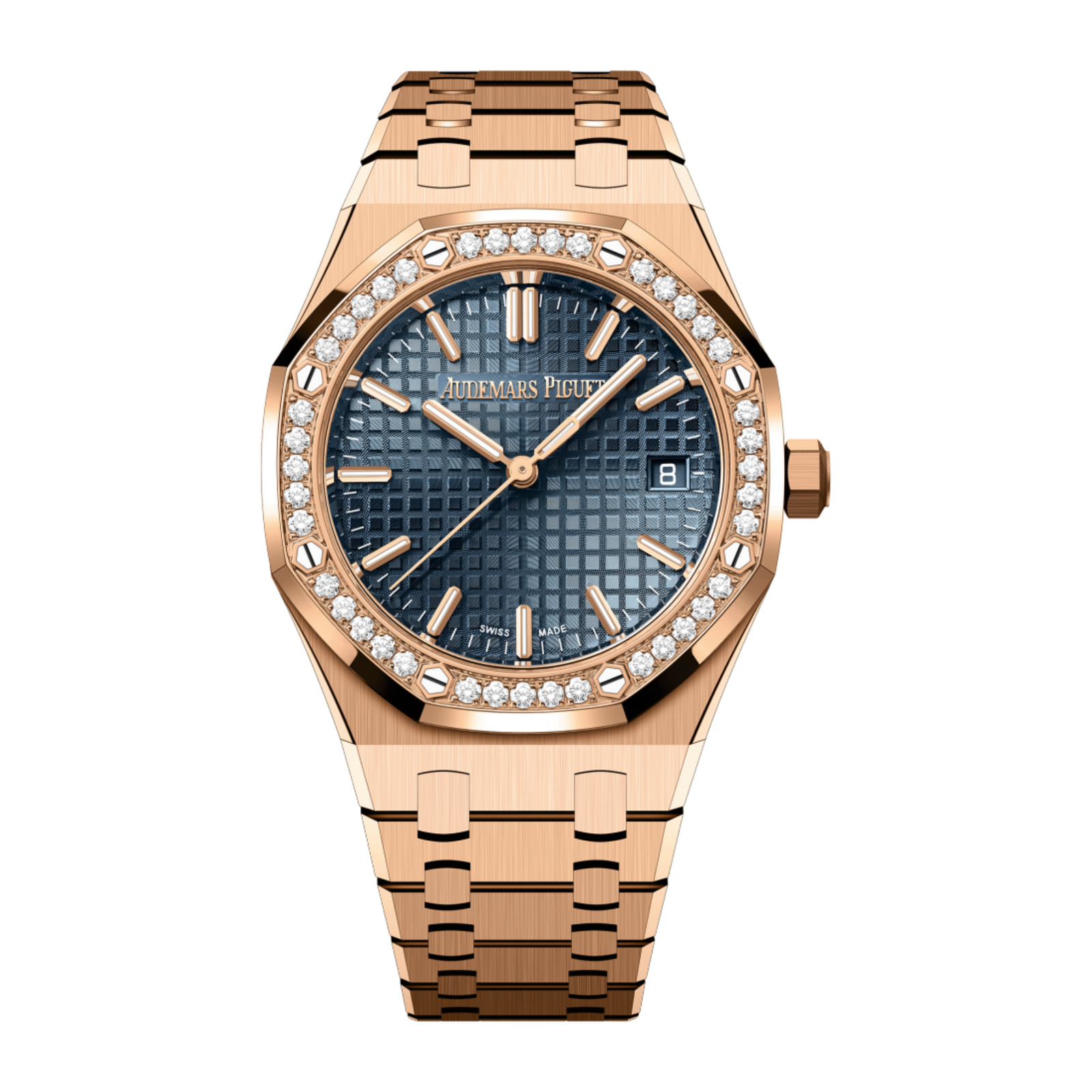 36acdcdd79b0d518a4eb05ec6e399d53.png Royal Oak Rose Gold Diamond Blue Dial 34mm - Image 1