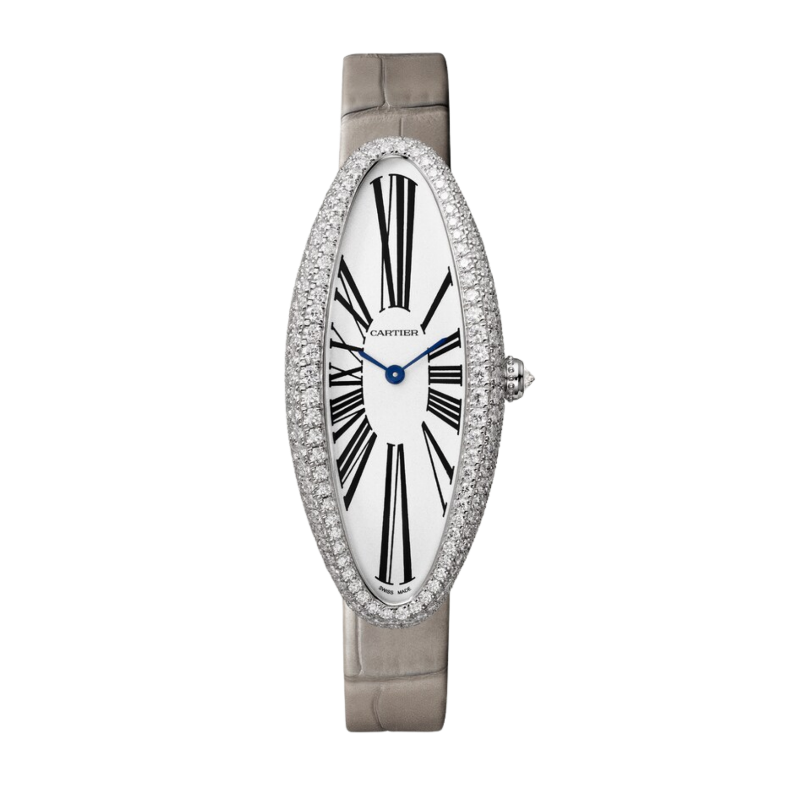 4cc8140efaed3e25d975577e45600daa.png Baignoire Allongée Medium White Gold Diamond Silver Dial 21mm - Image 1