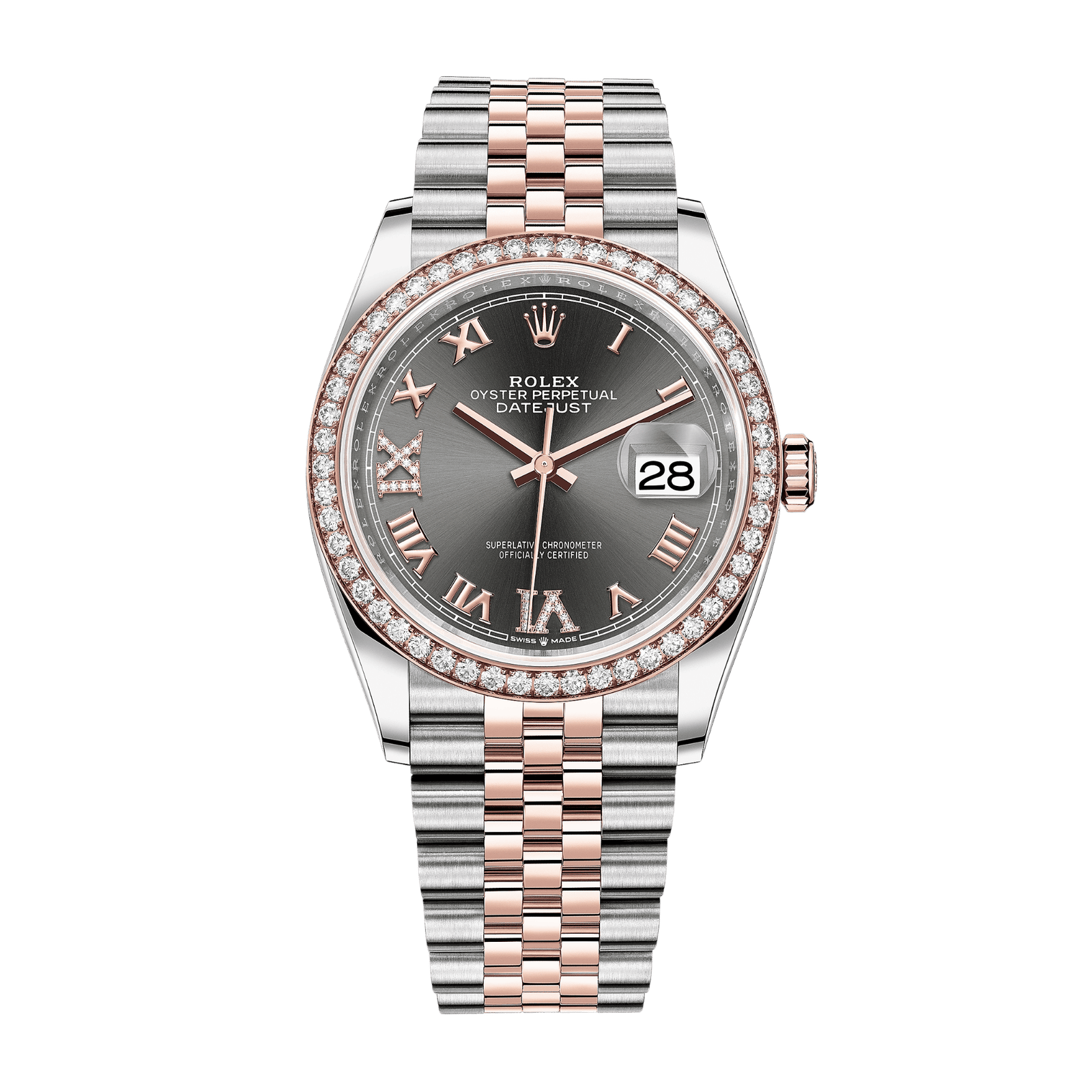 4e8ad34f504b99b02c3765c35b40d7e9.png Datejust Rose Gold & Steel Diamond Jubilee Grey Dial 36mm - Image 1