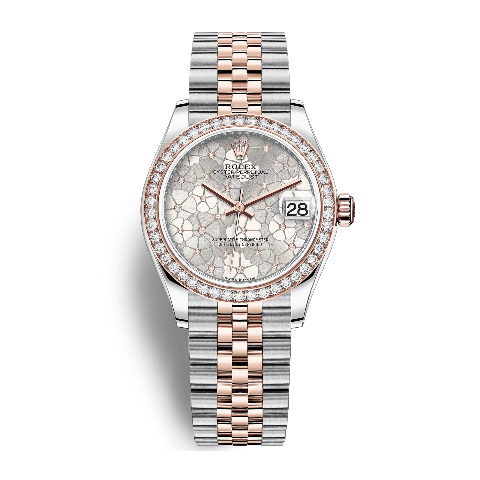 54e1ee633a5816ff5c956ecb6ad978ec.png Datejust Rose Gold & Steel Diamond Jubilee Silver Floral Dial 31mm - Image 1