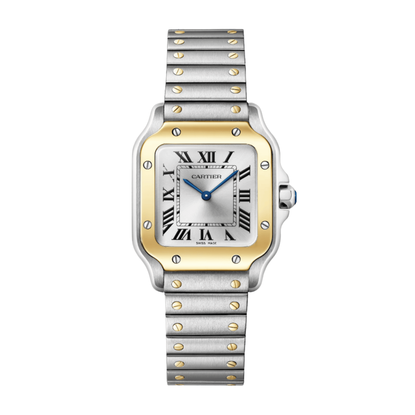 55720f51d2cb9ab43ef9360f82b9f98a.png Santos de Cartier Yellow Gold & Steel Silver Dial 34mm - Image 1