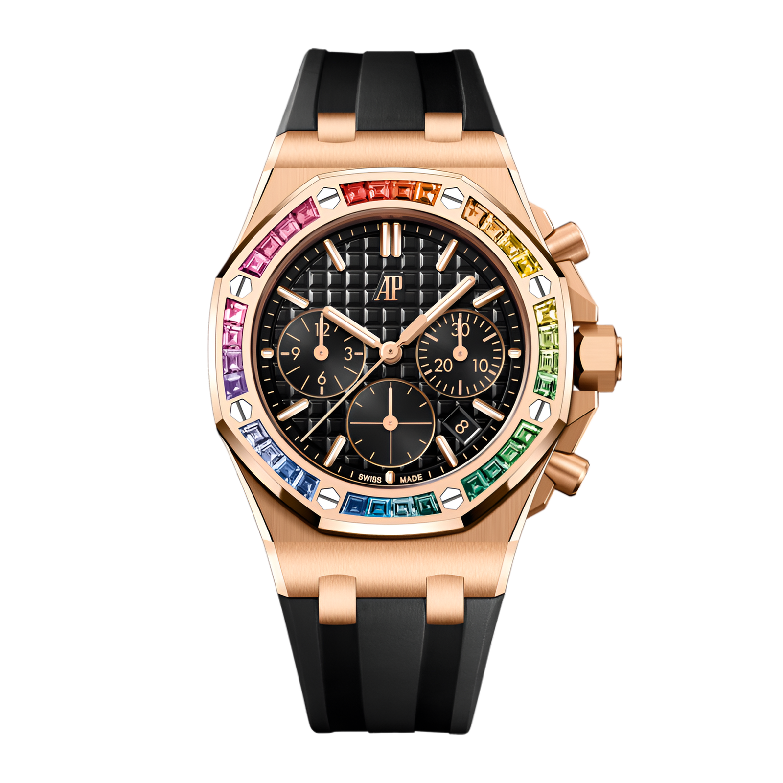 557fa7430353babd34e28884eb2e18f7.png Royal Oak Offshore Lady Chronograph Rose Gold Rainbow Black Dial 37mm - Image 1