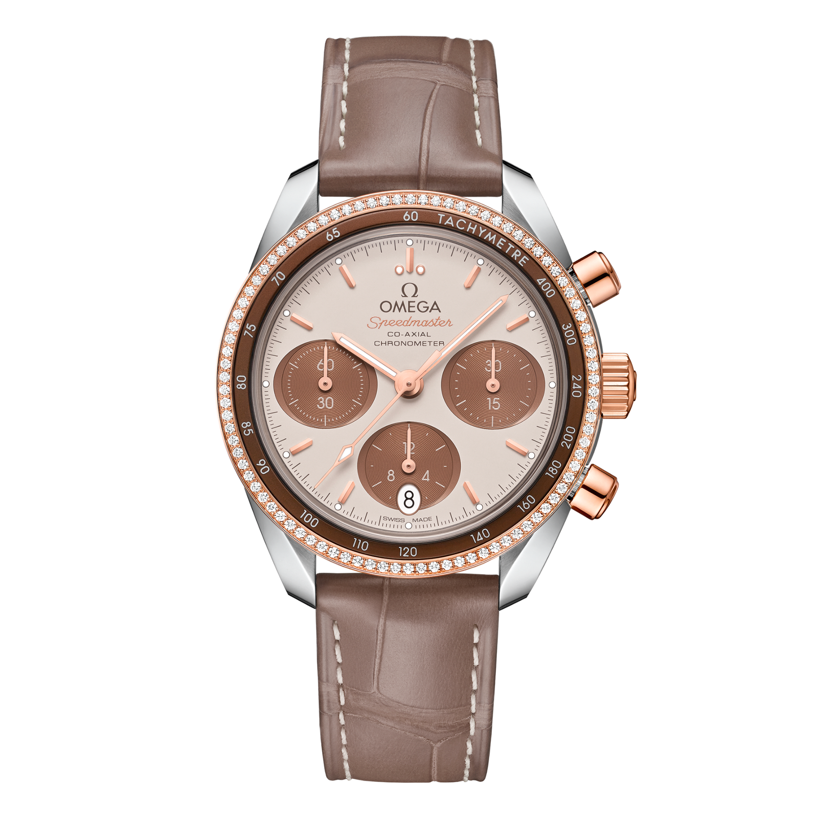 55e873ff0054a22faddc0f068b85af4c.png Speedmaster Rose Gold & Steel Diamond Silver Dial 38mm - Image 1