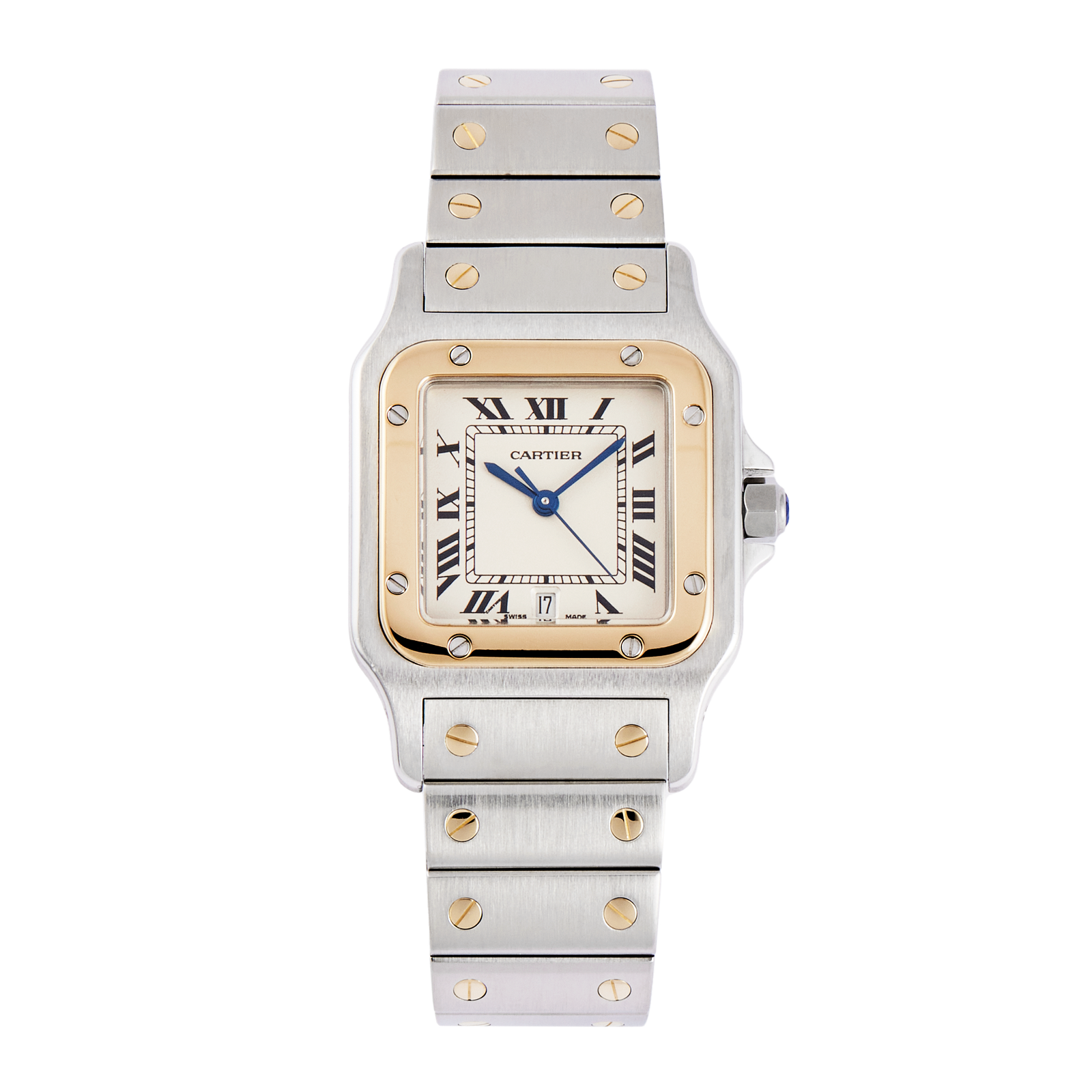 5a758b8701a3431a06d31526712f87a7.png Vintage Santos Galbee Yellow Gold & Steel Silver Dial 28mm - Image 1