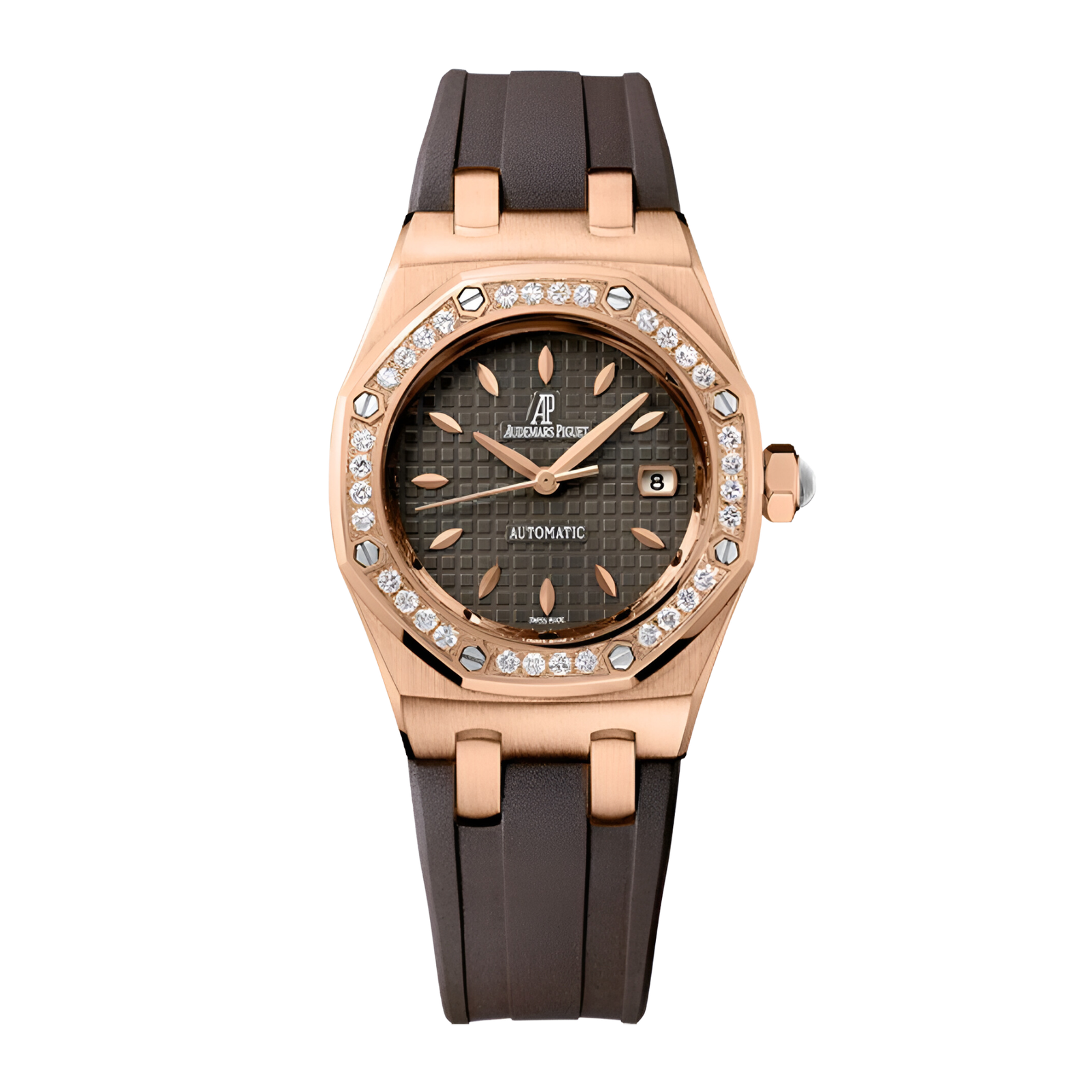 5f86c7028c242b4f868ec674d0069f08.png Royal Oak Rose Gold Diamond Brown Dial 33mm - Image 1