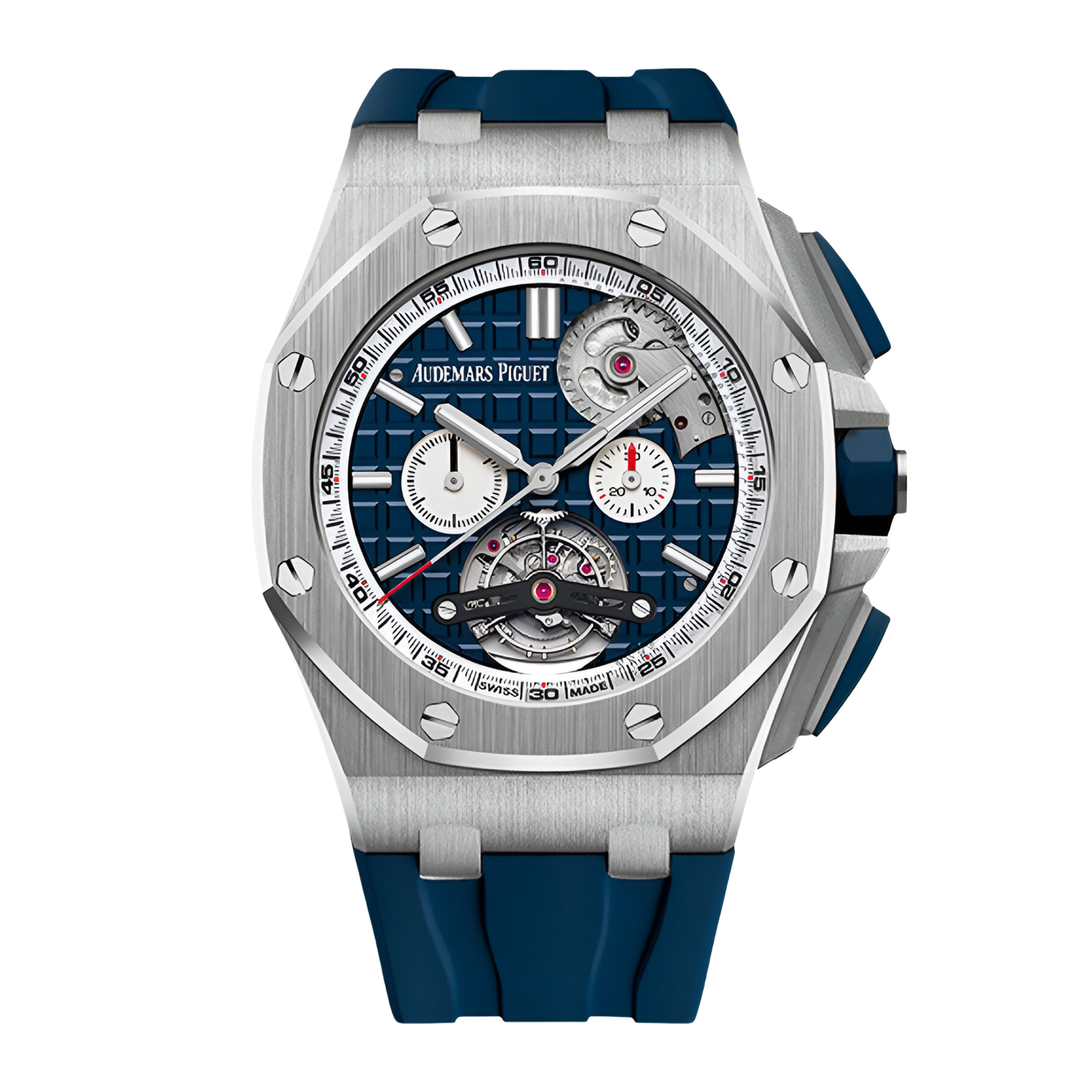 64e78b99c27e64fd0c8cf7cc61bdf63b.png Royal Oak Offshore Tourbillon Chronograph Steel Blue Dial 44mm - Image 1