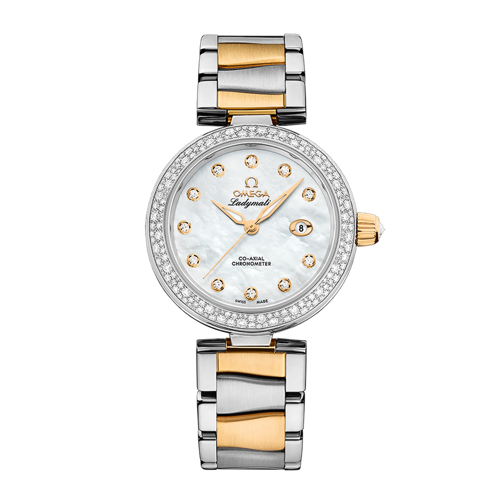 6eab7fab54f5a5b44a2dc384bab2da8a.png LadyMatic Yellow Gold & Steel Diamond Mother of Pearl Dial 34mm - Image 1