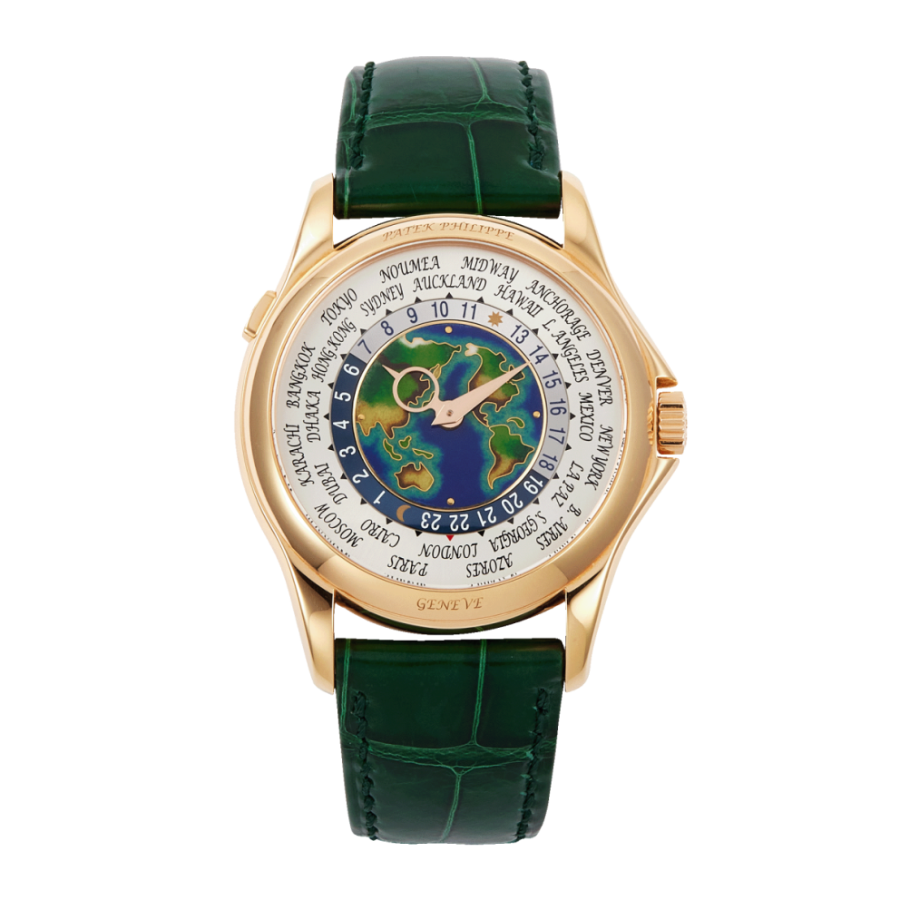 72b4b6d14b53f4a9ad01ee3acbbbd971.webp World Time Rose Gold Cloisonne Enamel USA Asia Map 39mm - Image 1