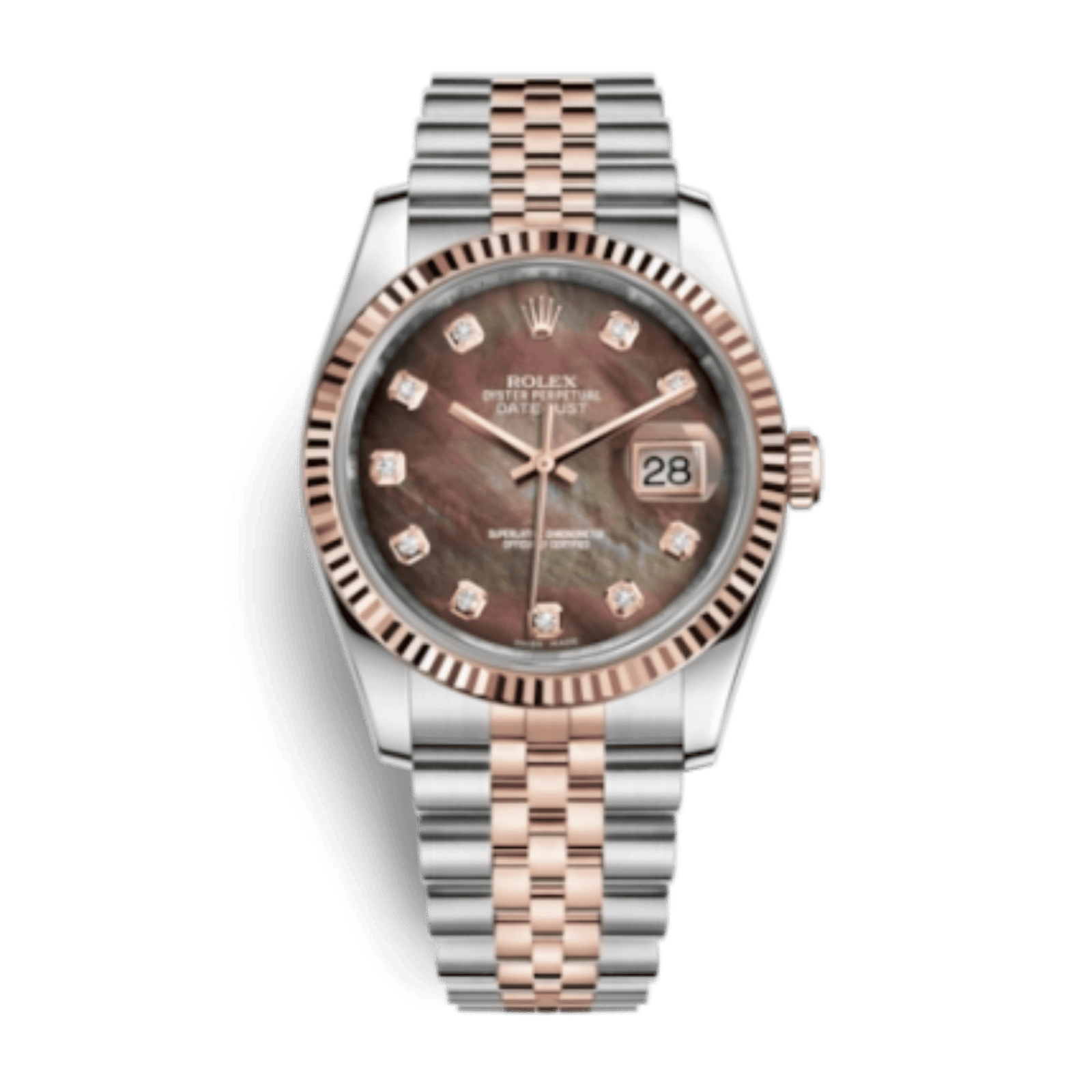 74ff65a83e043f0fdb335ee3e829404c.png Datejust Rose Gold & Steel Black Mother of Pearl Dial 36mm - Image 1
