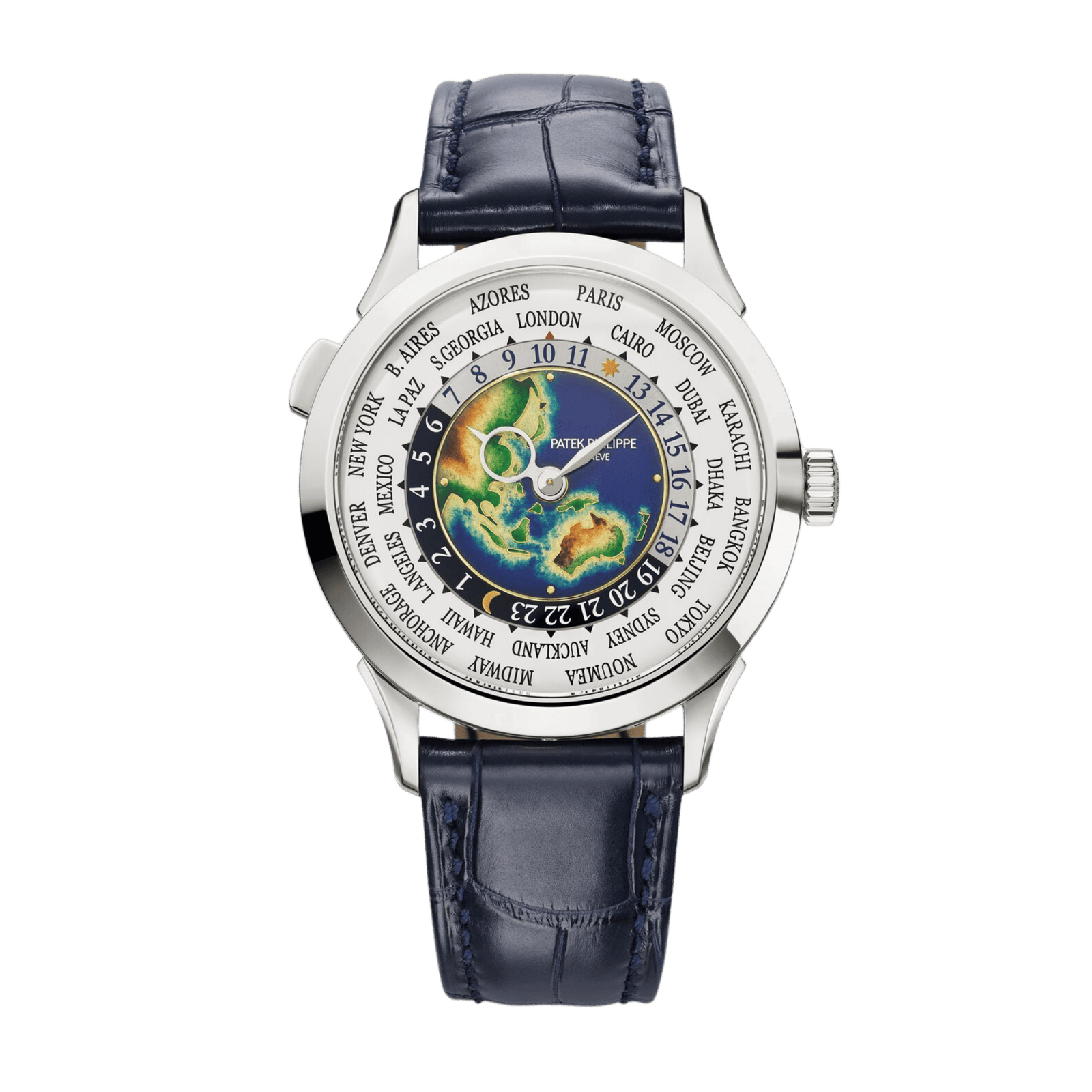 75c411521fdbb0f279196671c3188fbf.png World Time Oceania & South-East Asia Map White Gold Enamel Dial 38mm - Image 1