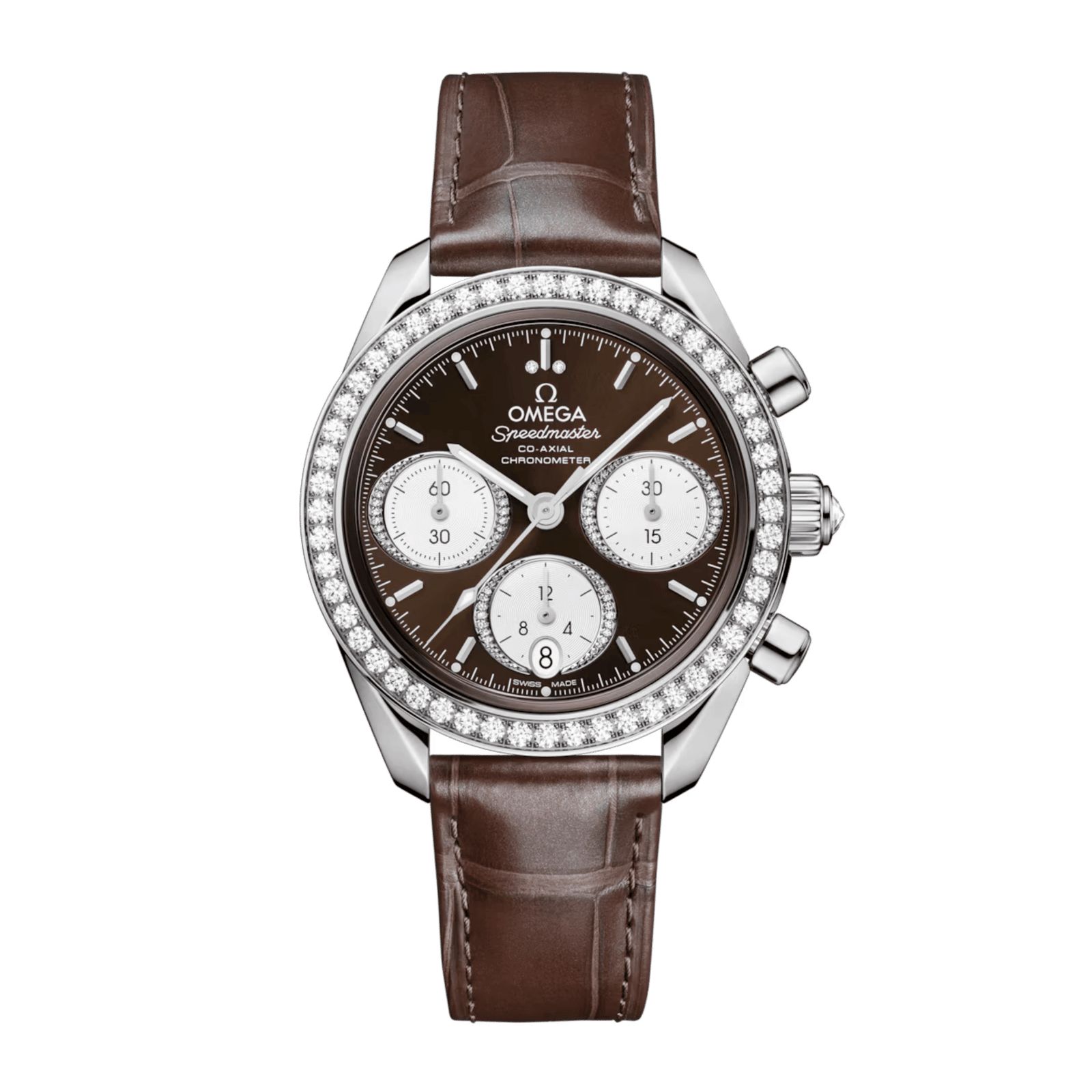 77060d74ac38b2bea01df60c5c6f3b23.png Speedmaster Steel Diamond Brown Dial 38mm - Image 1