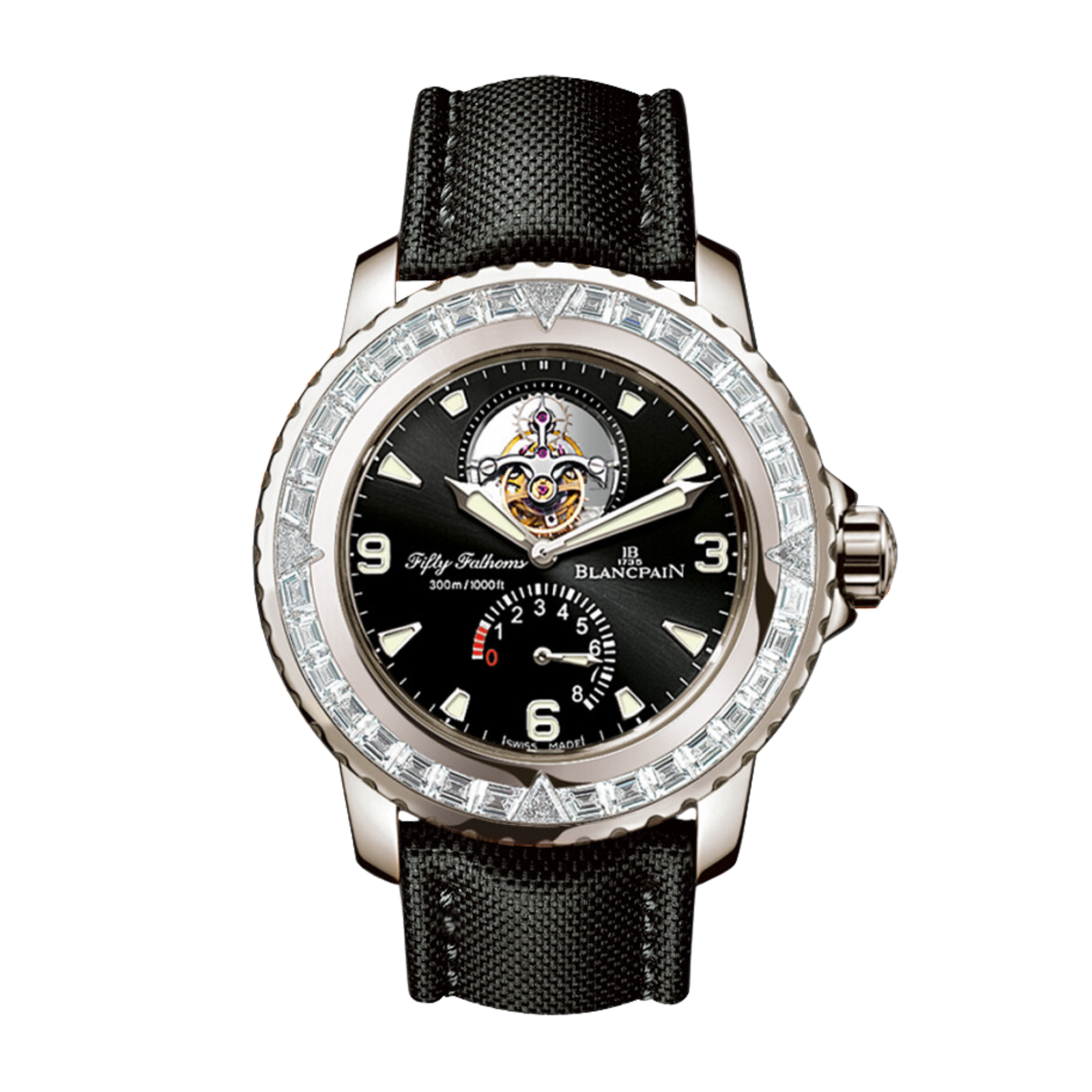 7ba95a94c85c757a50ff7fa6f756957f.png Fifty Fathoms Tourbillon 8 Jours White Gold Diamond Black Dial 45mm - Image 1
