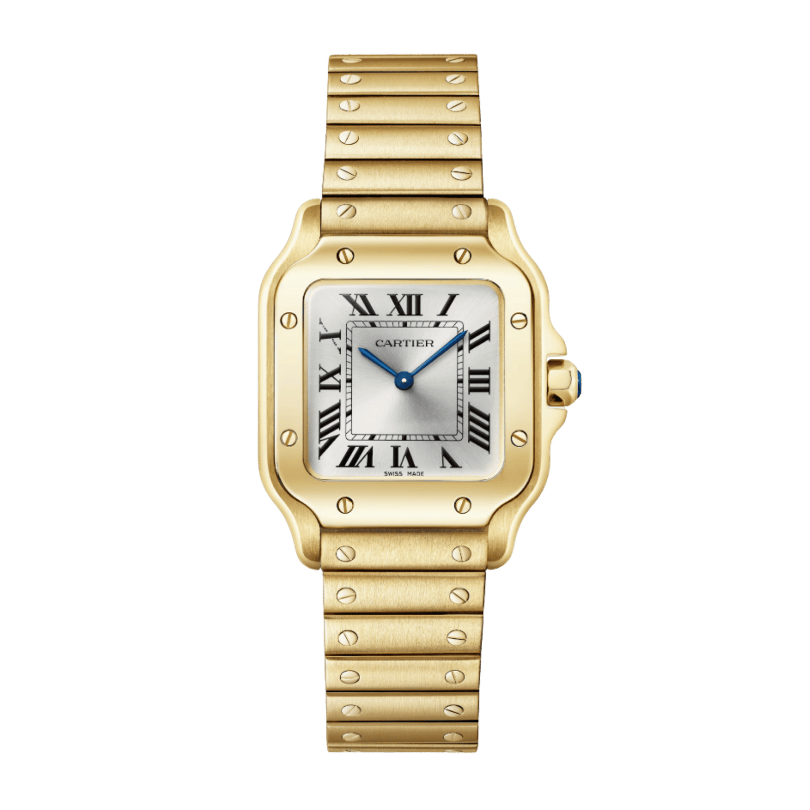 85623aa49b0b7bd38383045863e49612.png Santos de Cartier Yellow Gold Silver Dial 34mm - Image 1