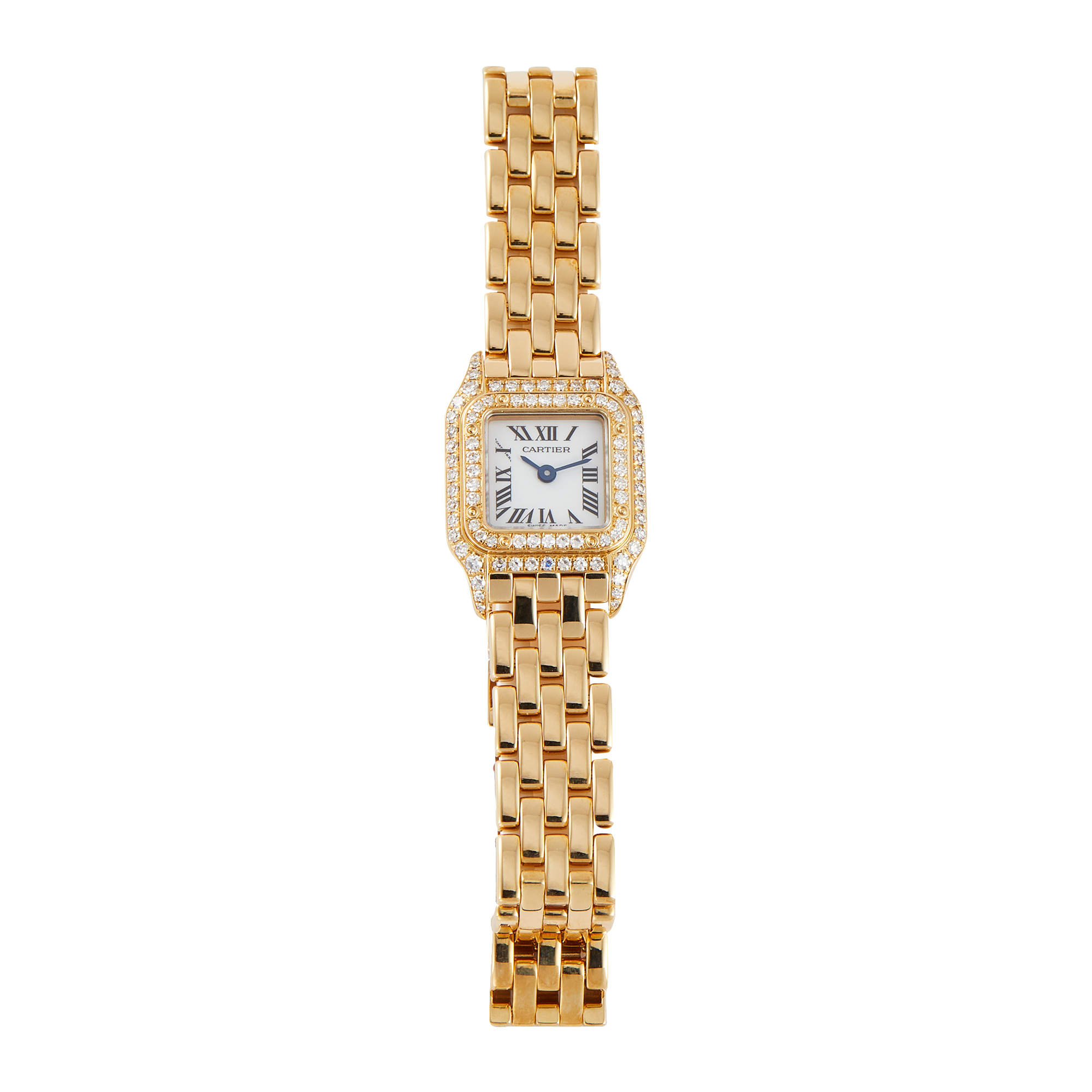 85ac1bcac65f522ef9d9856d28d33e30.webp Mini Panthere Yellow Gold Diamond White Dial 17mm - Image 1