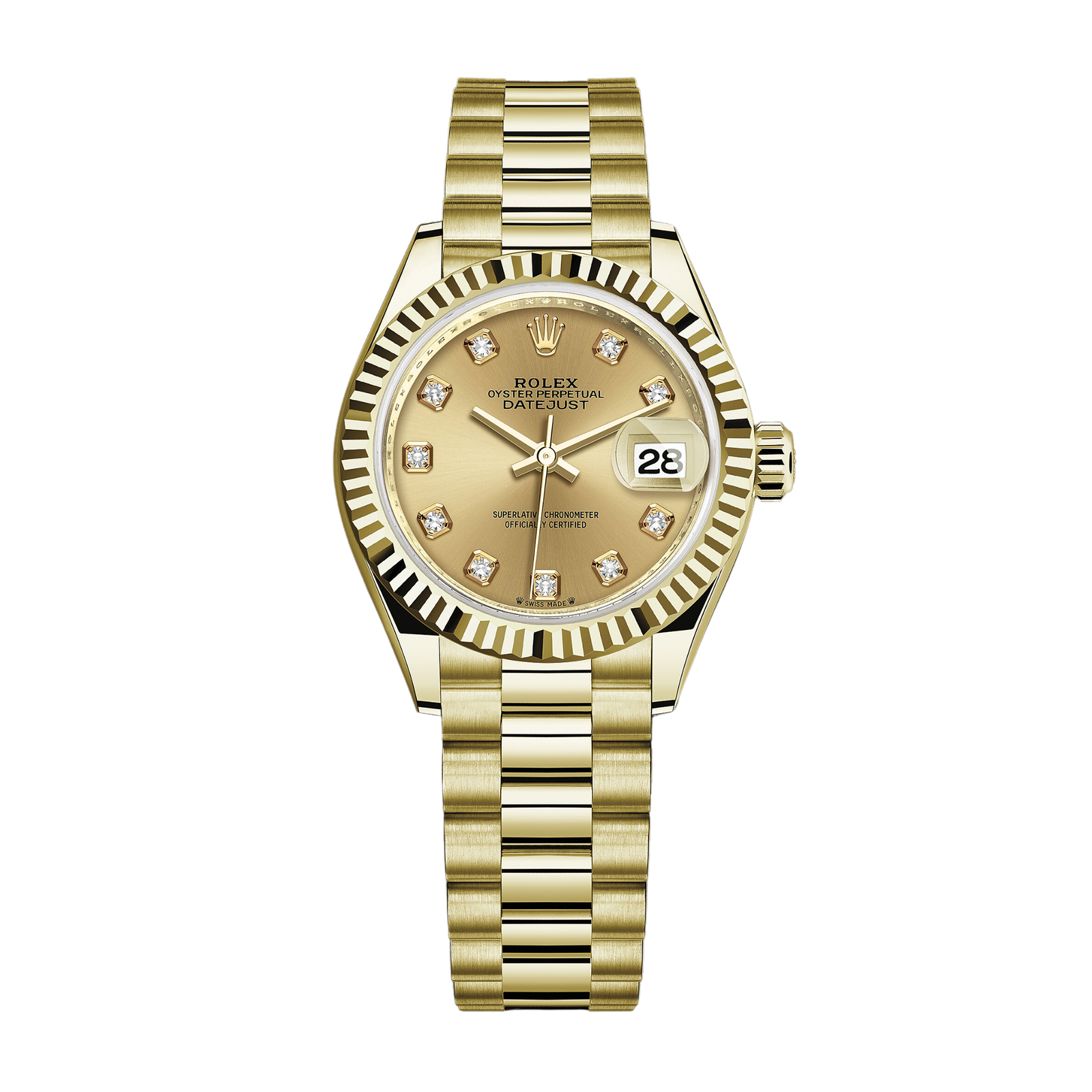 85eae07d45e07f81f9c57ebf4a36dfda.png Lady-Datejust Yellow Gold President Champagne Dial 28mm - Image 1