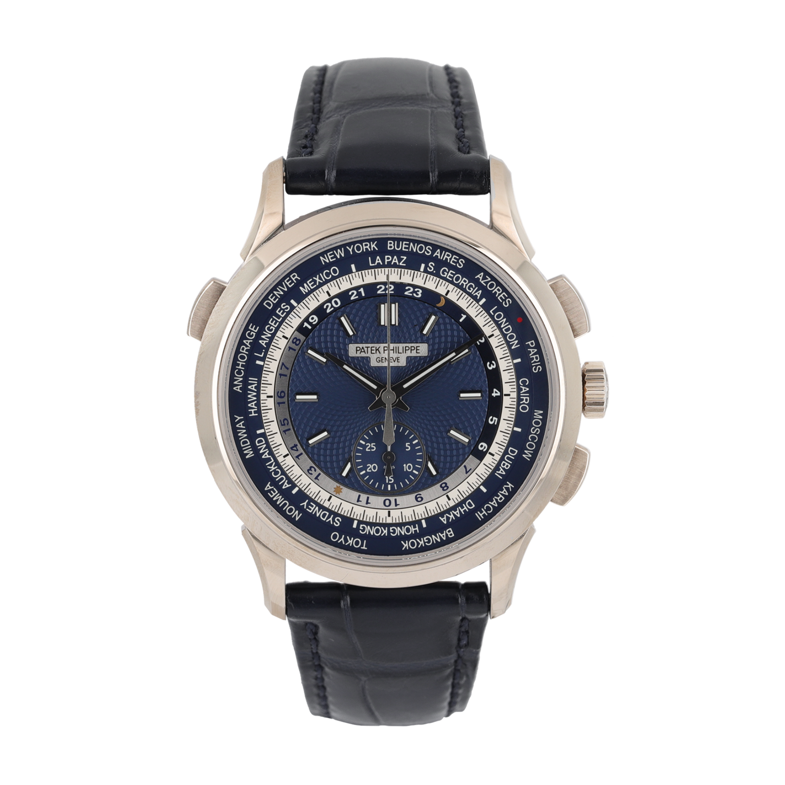 89156bc519e6a5dfded246c766a28593.png Complications World Time Chronograph White Gold Blue Dial "Hong Kong" 39mm - Image 1