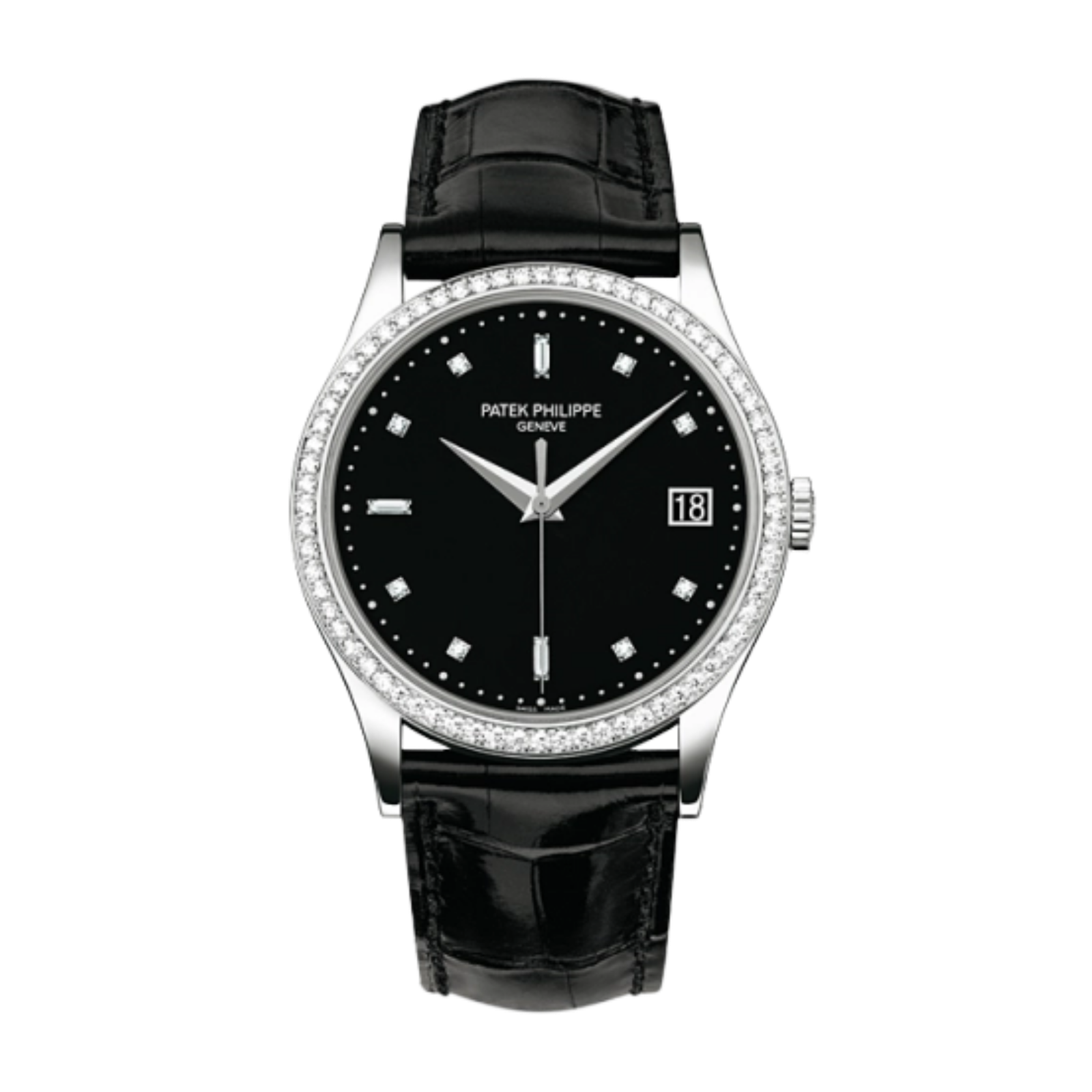 89c2bc39219d0d340f07f3961eb40d5b.png Calatrava White Gold Diamond Black Dial 38mm - Image 1
