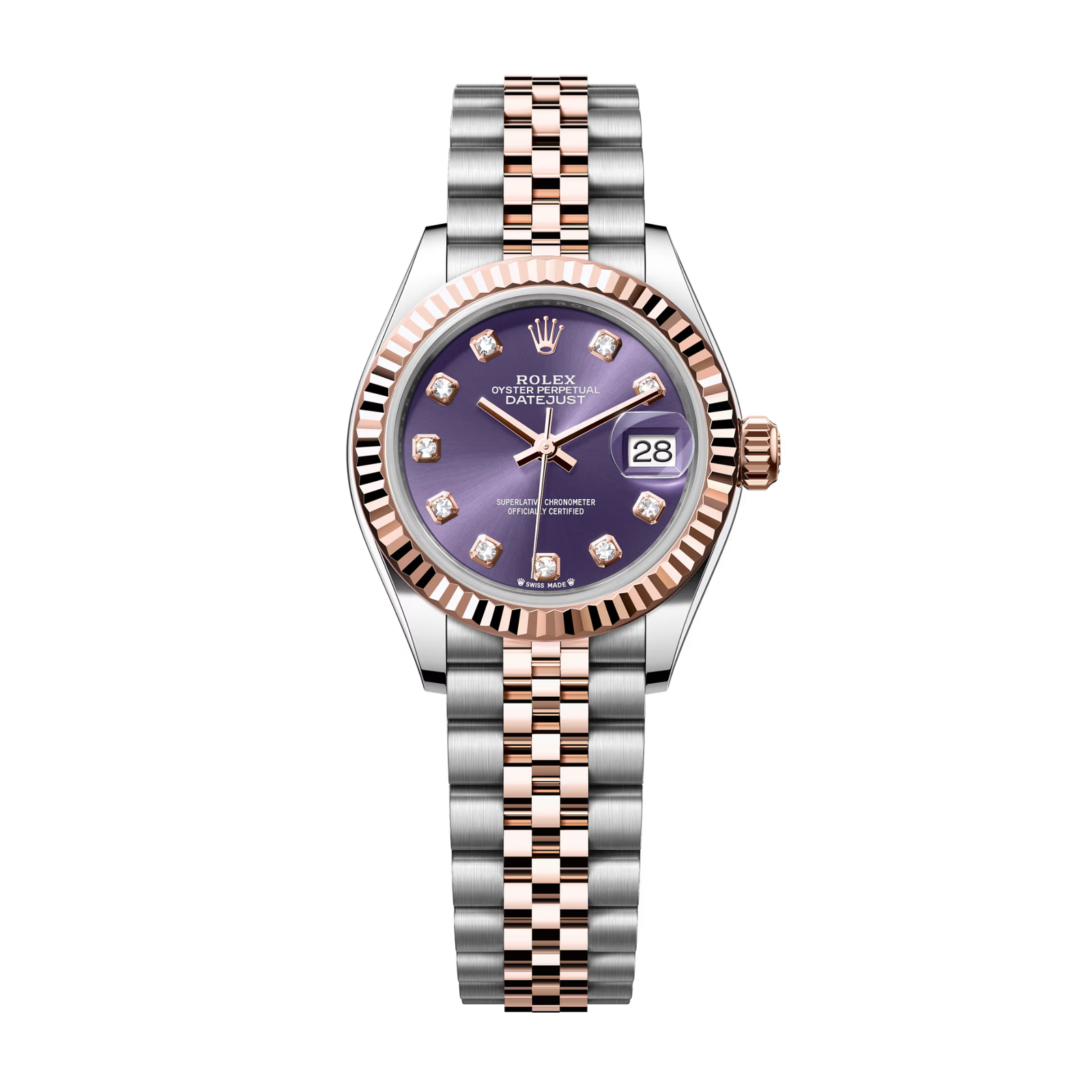 8bfde95645242344d7dcb360c429c10b.png Datejust Rose Gold & Steel Jubilee Purple Dial 28mm - Image 1