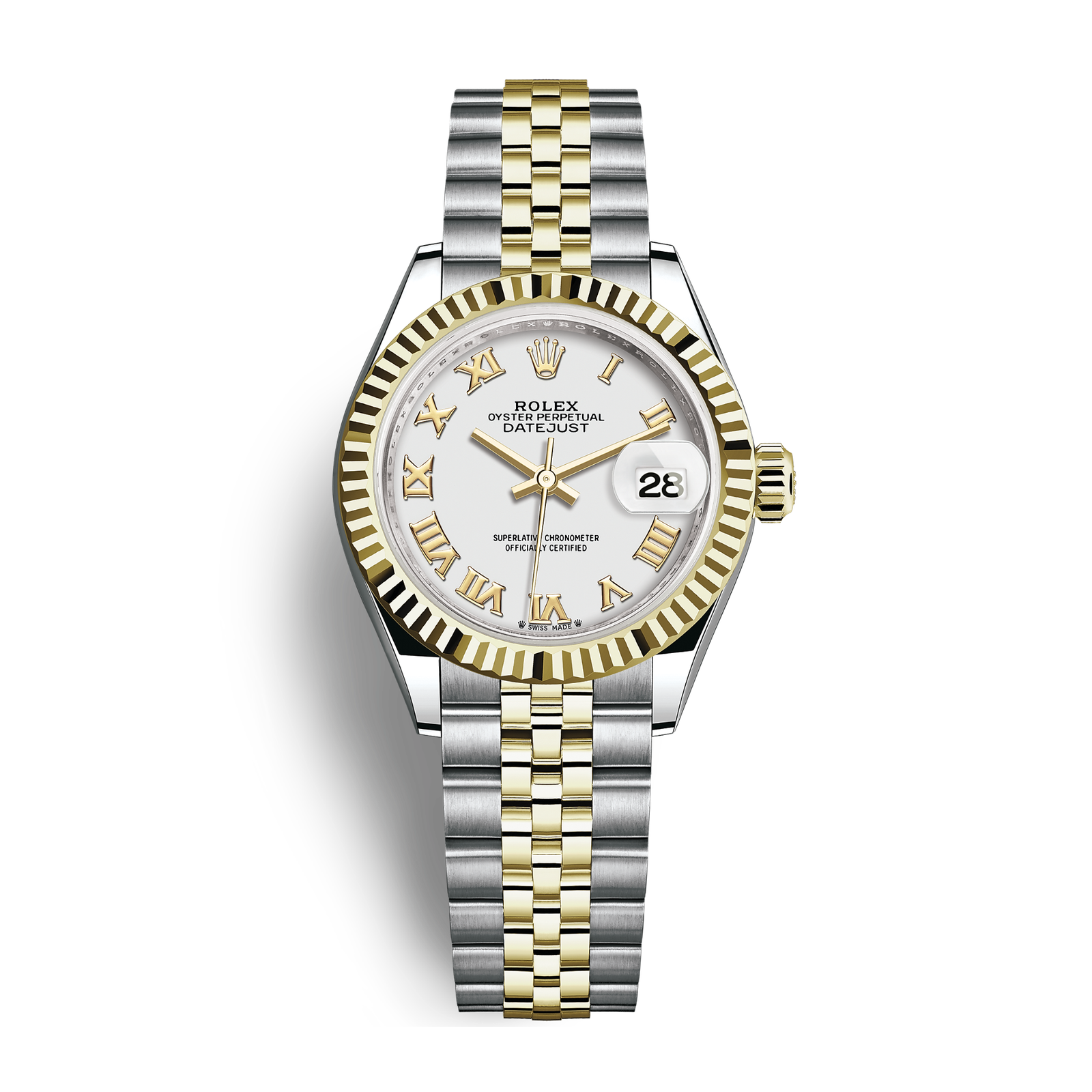 8c2bbdf397cffff00ee9e9eb803fecac.png Lady-Datejust Yellow Gold & Steel Jubilee White Dial 28mm - Image 1