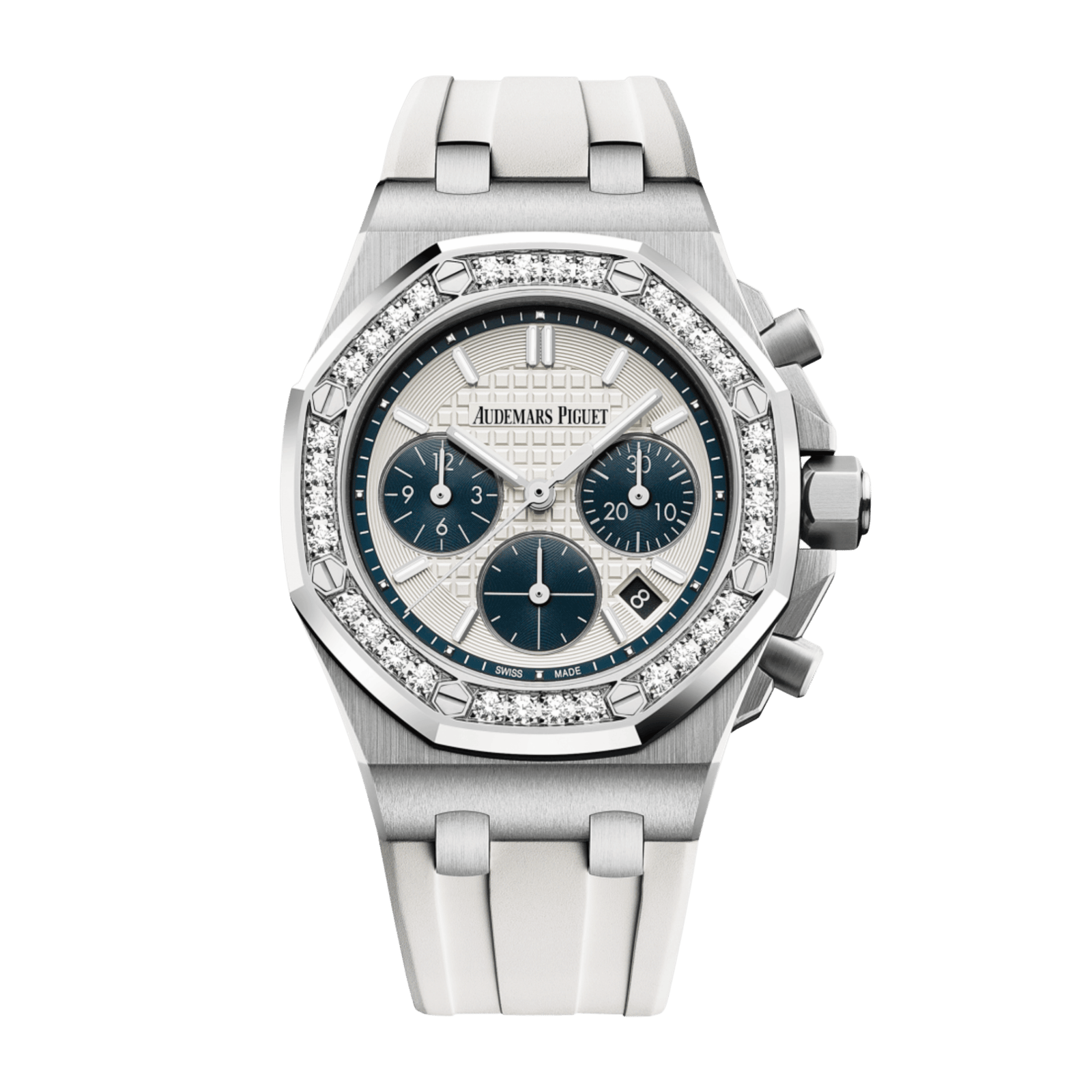 8cd63903bdbbced7de1686157b7ed310.png Royal Oak Offshore Lady Chronograph Steel Diamond Silver Dial 37mm - Image 1