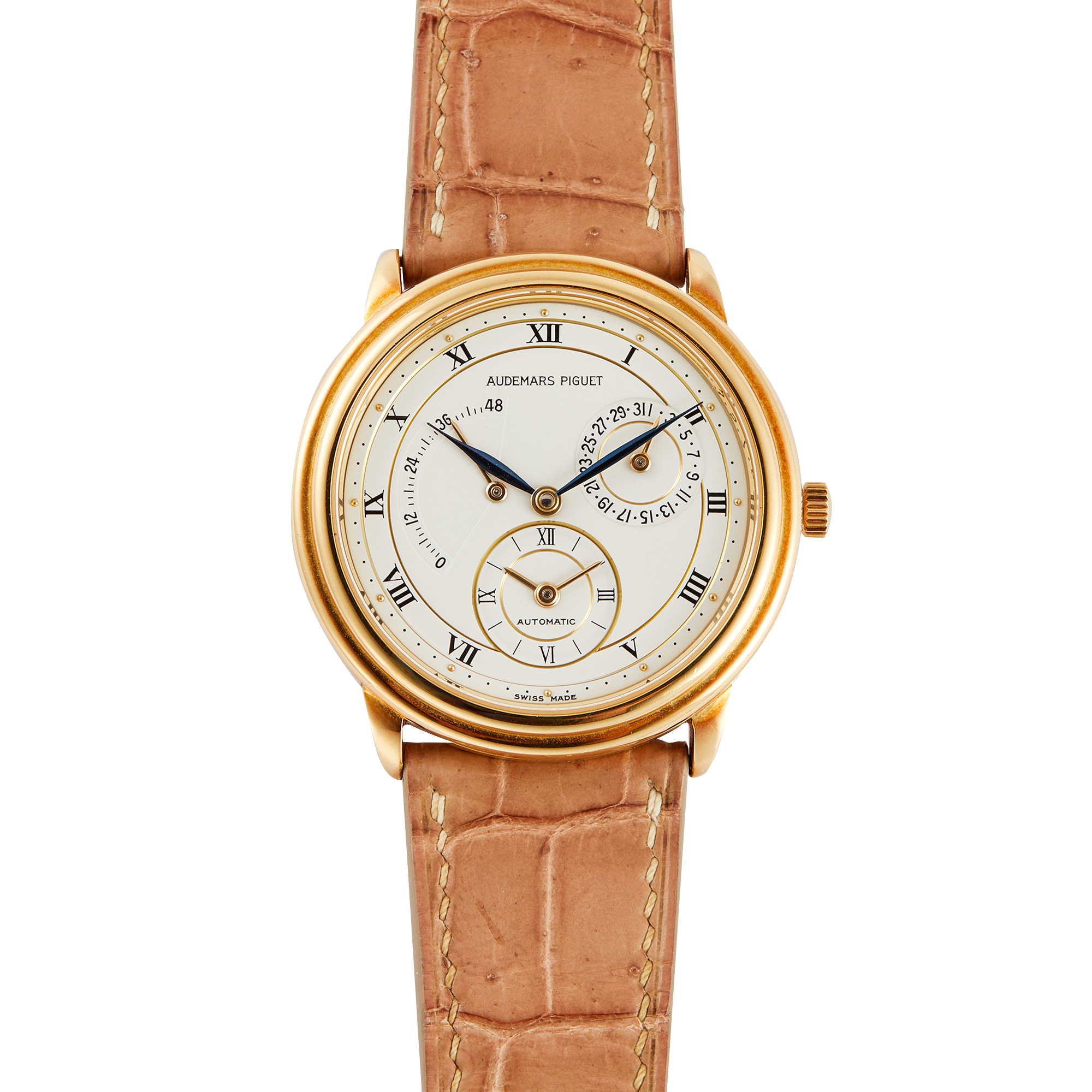 8f0c828555c90f95c9c6f24639045d06.webp Jules Audemars Dual Time Yellow Gold White Dial 36mm - Image 1