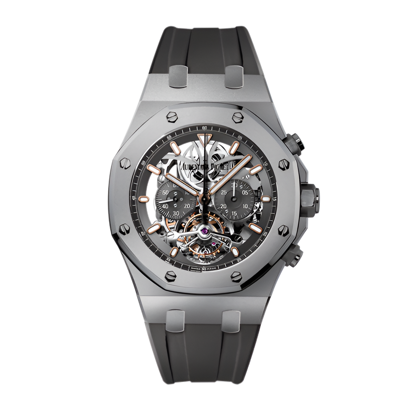 90d8acf0693170adf7794e15704c6c32.png Royal Oak Tourbillon Chronograph Titanium Skeleton Dial 44mm - Image 1