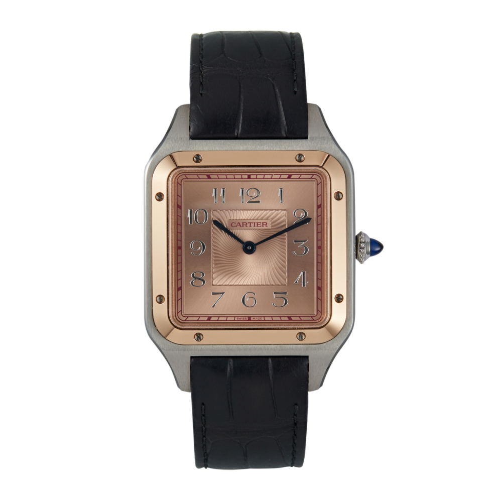 94d3ac1a56d4548980d6fa97ed855725.webp Santos de Cartier Santos-Dumont Rose Gold & Steel Rose Dial 46mm - Image 1