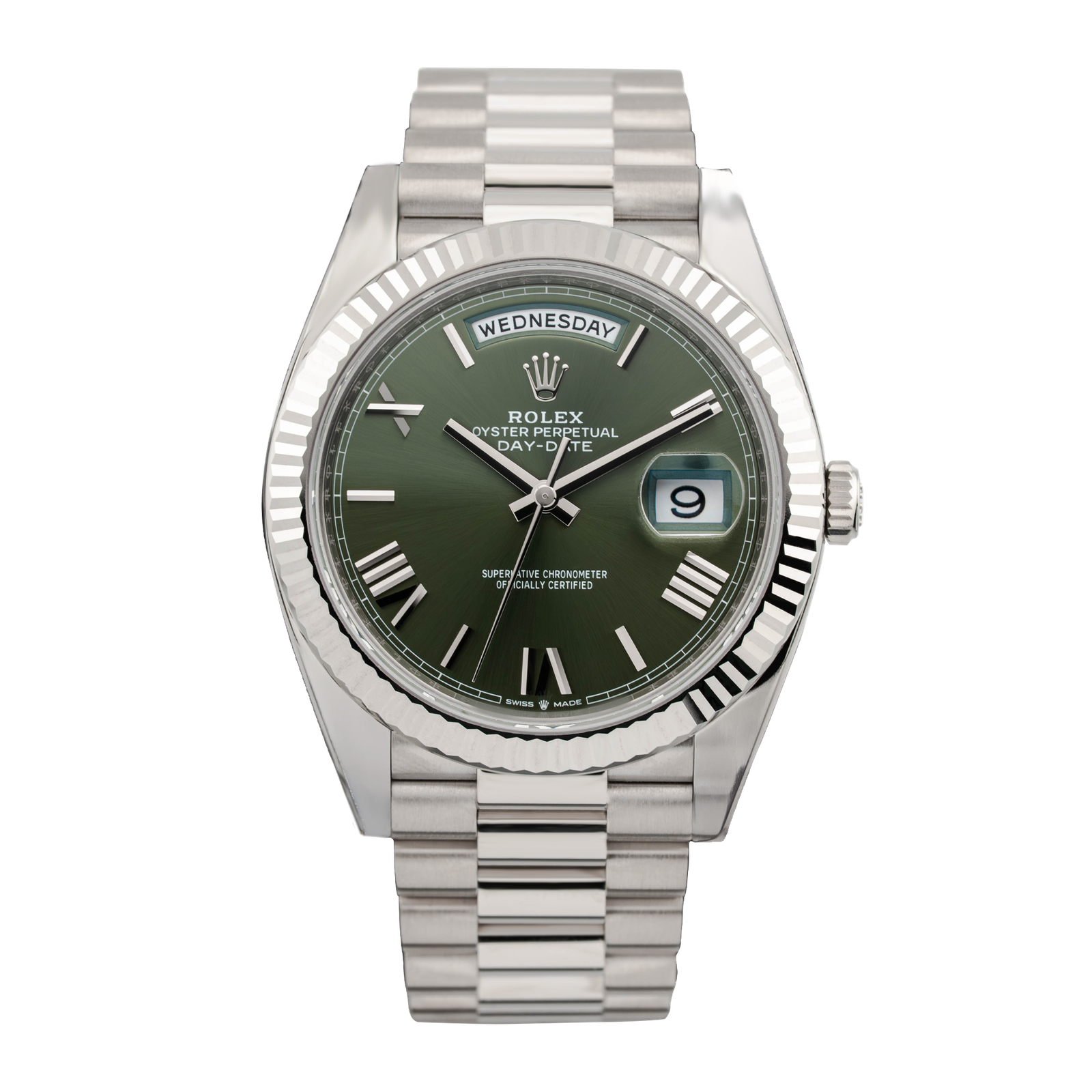 993cb6e61b48667c5388c2a604a20afb.png Day-Date White Gold Green Dial 40mm - Image 1