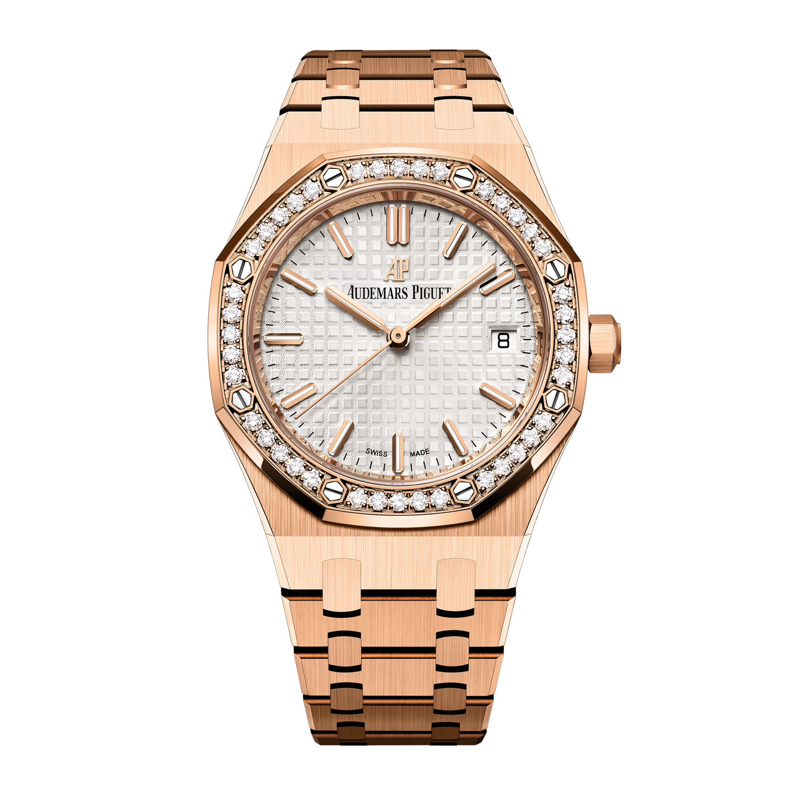 b60106d56615b8259373dd06bd85d7ee.png Royal Oak Rose Gold Diamond Silver Dial 34mm - Image 1