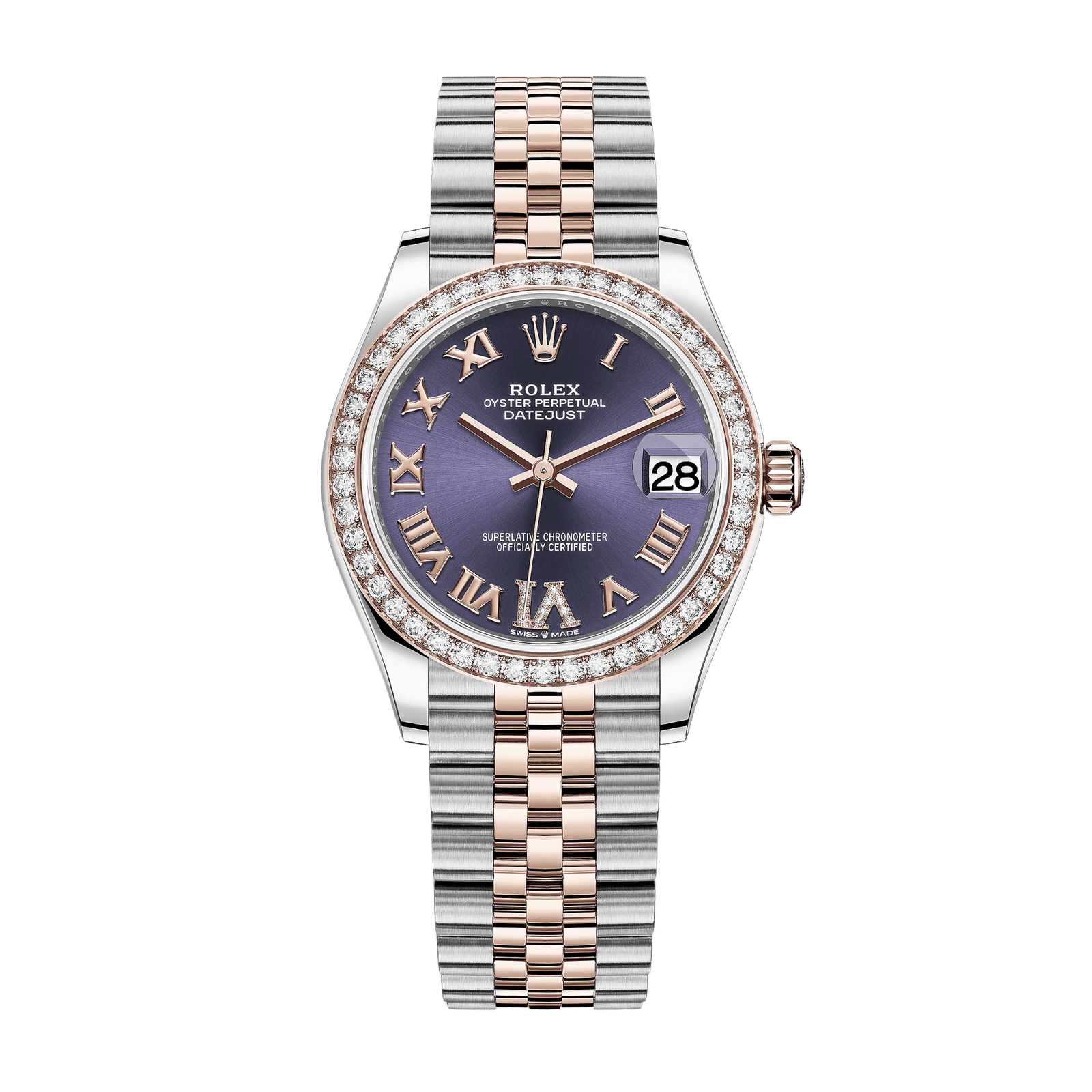 be57aab9744bc3fd9338320b3e3592d5.png Datejust Rose Gold & Steel Diamond Purple Dial 31mm - Image 1
