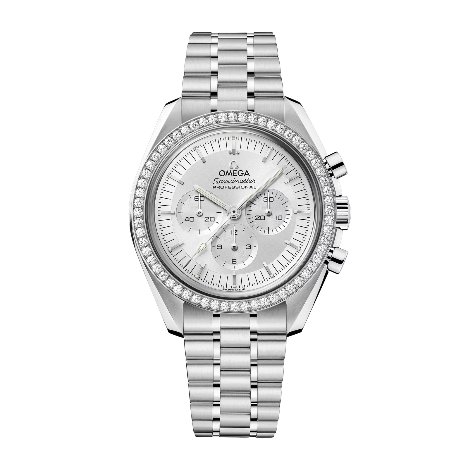 c0601b2b7232cbf652f2056e3820e508.png Speedmaster Professional Moonwatch White Gold Diamond Silver Dial 42mm - Image 1
