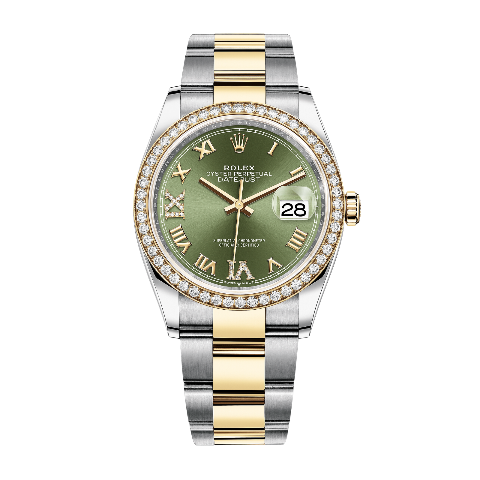 c3f987a155bc6a247143cb8d0fe70c74.png Datejust Yellow Gold & Steel Diamond Green Dial 36mm - Image 1