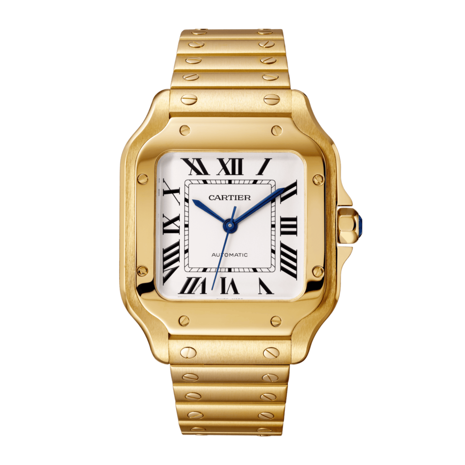 c5d6aaed1fa1f4fedc7668b7c138fc6f.png Santos de Cartier Yellow Gold White Dial 35mm - Image 1