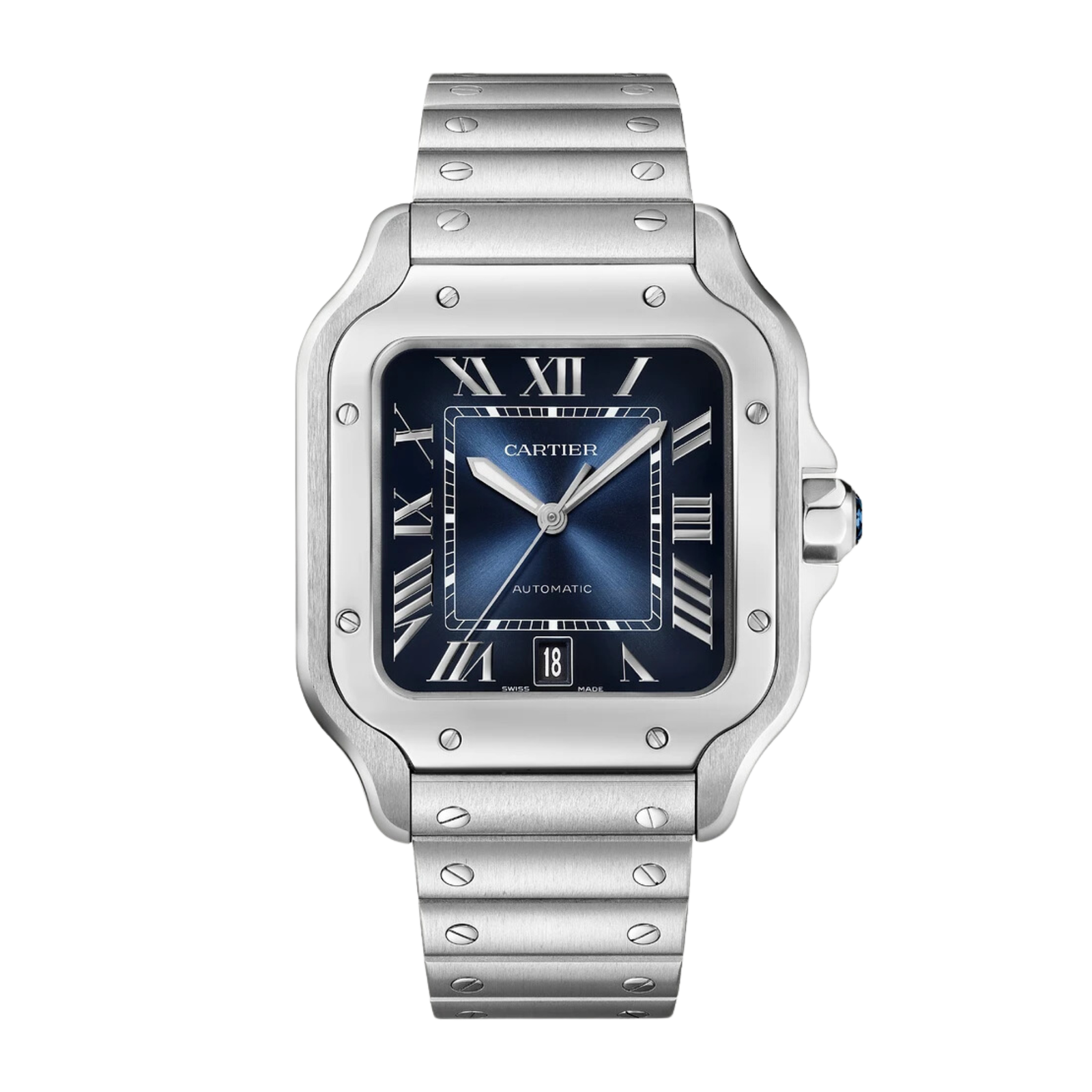 d1c88dc02d81f4bf65578f796de9580b.png Santos de Cartier Steel Blue Dial 40mm - Image 1