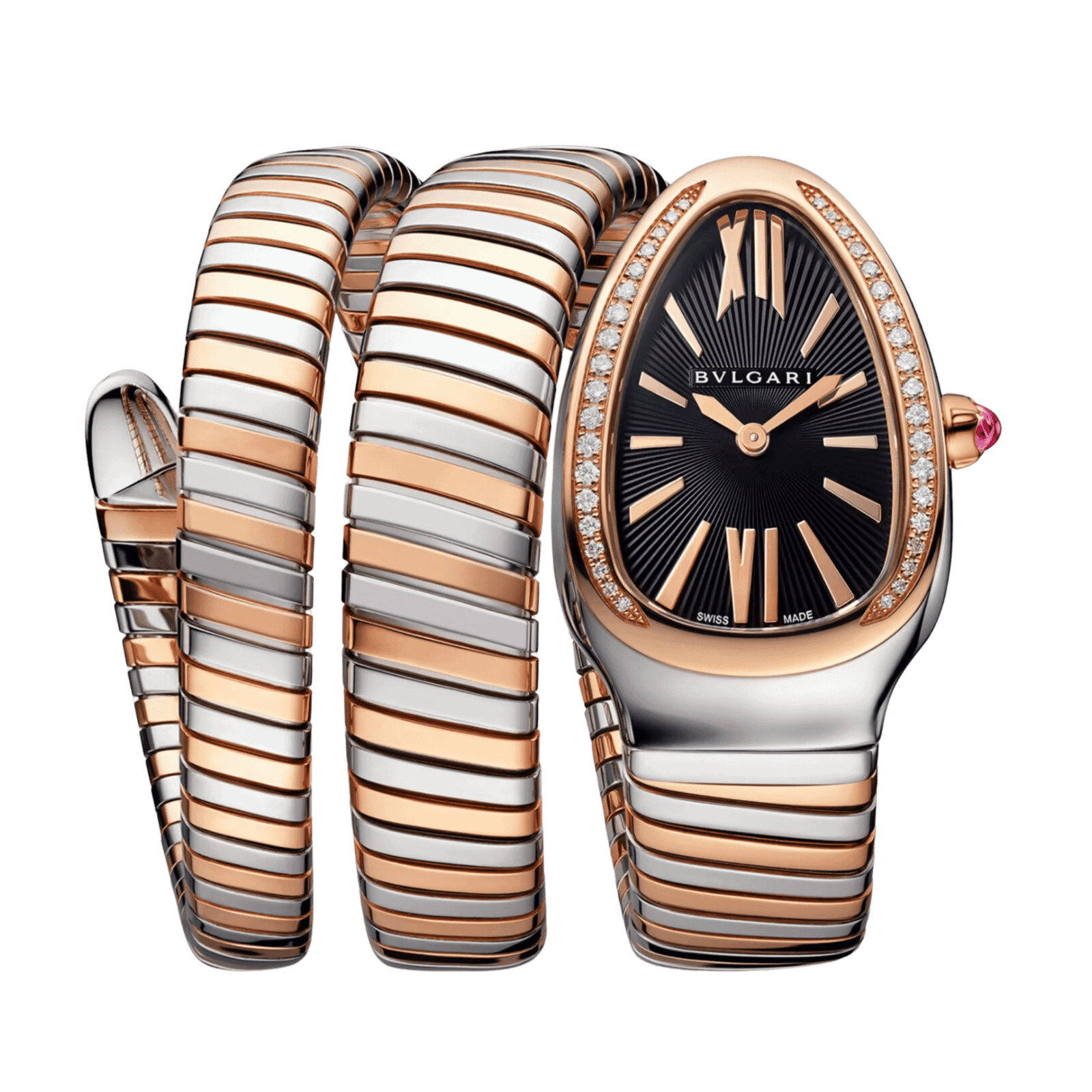 d4392697dea7473120bed6ca86dffbd1.png Serpenti Tubogas Rose Gold & Steel Diamond Black Dial 35mm - Image 1