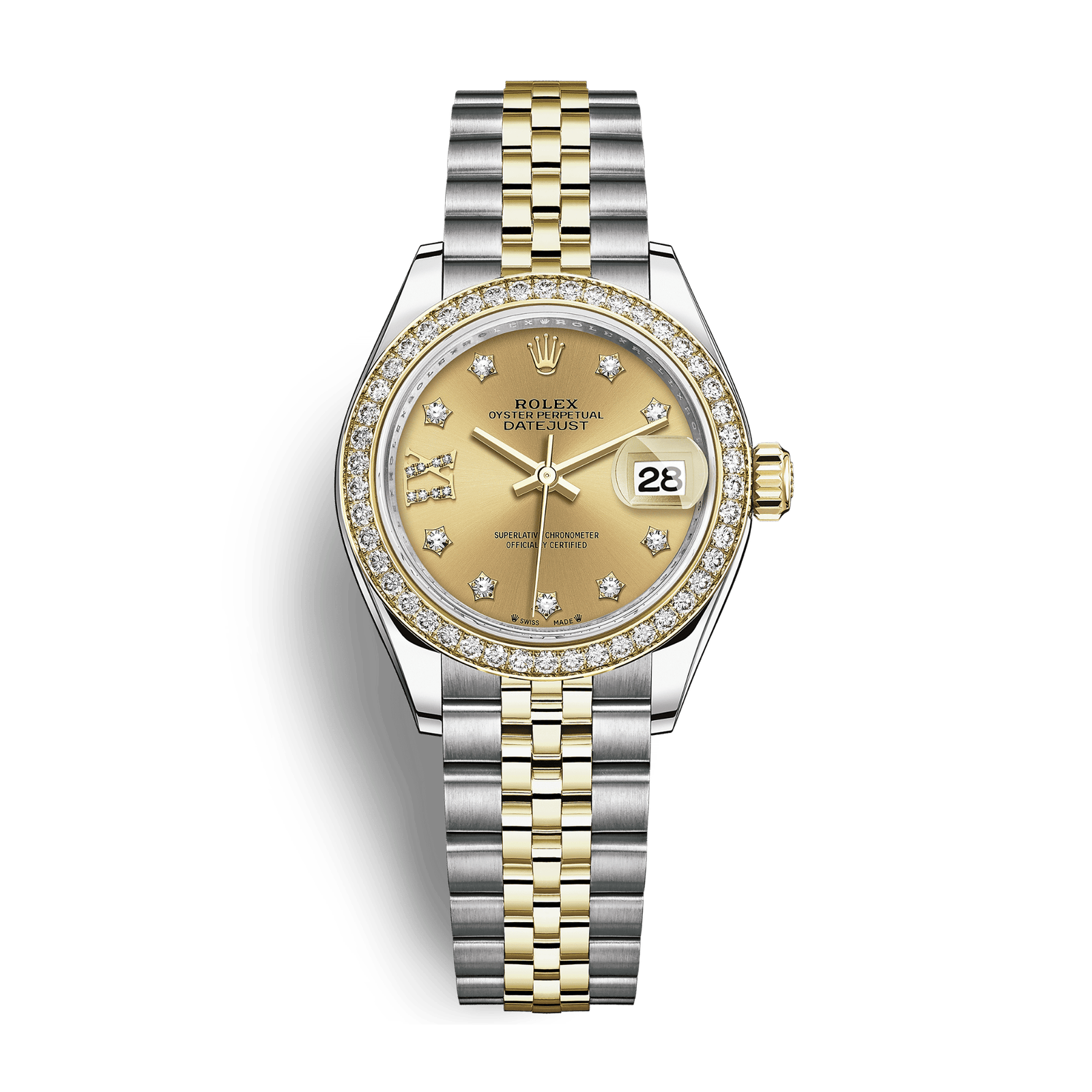 d55889916e8a37abc35ad0f0bf11e9c4.png Lady-Datejust Yellow Gold & Steel Diamond Champagne Dial 28mm - Image 1