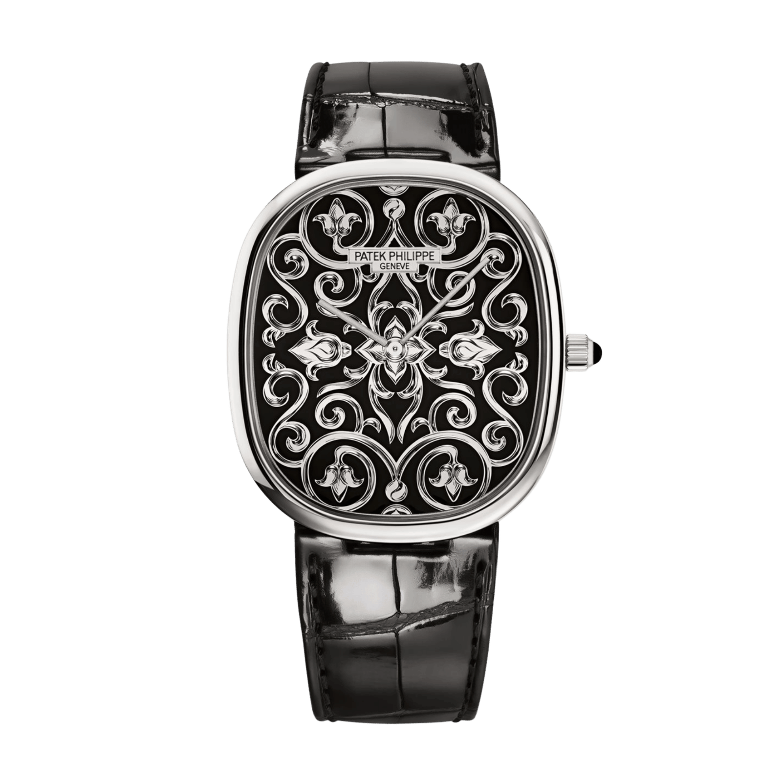 db0adebdbf5eb4138c568e49d38bc3d1.png Golden Ellipse Arabesques and Volutes White Gold Black Dial 34mm - Image 1